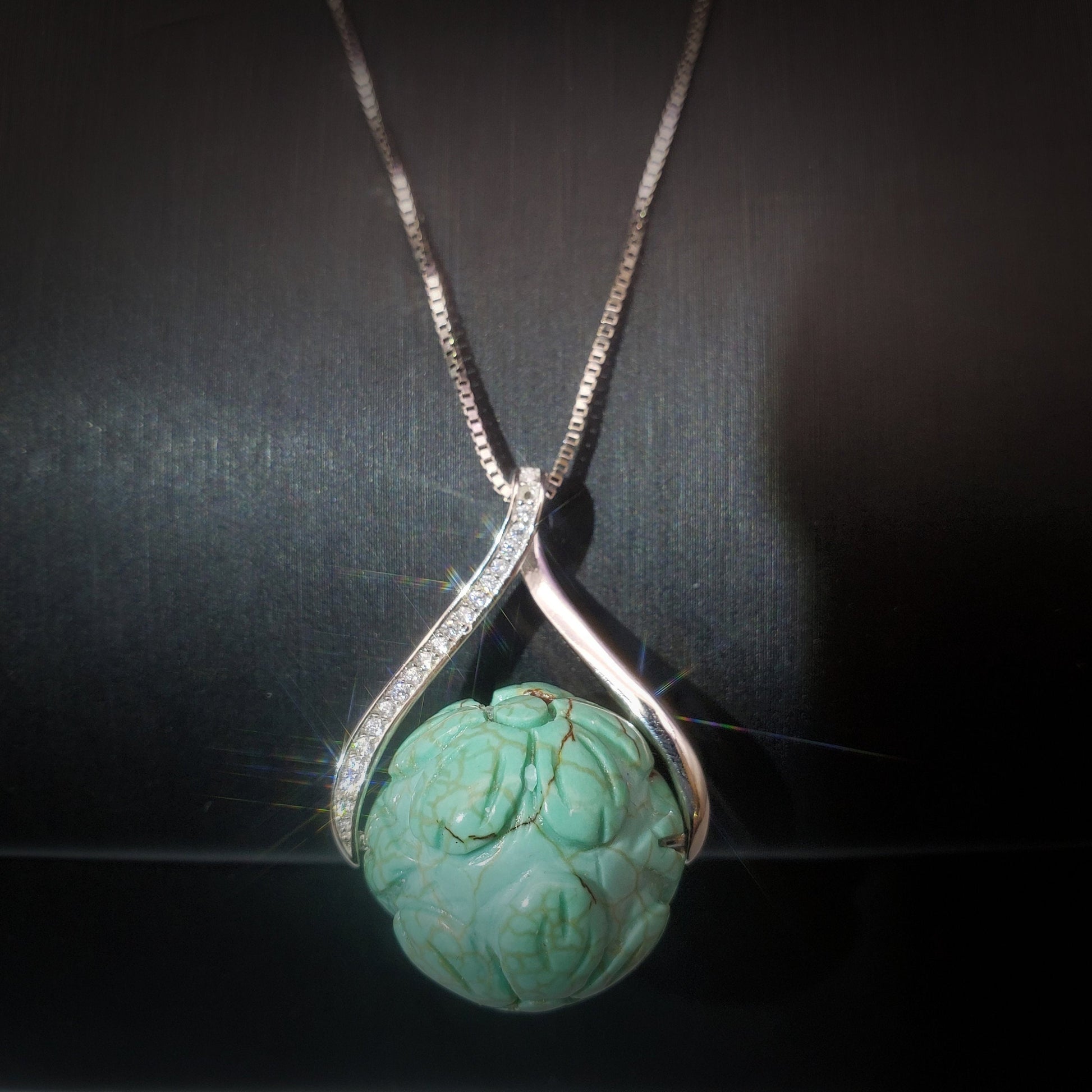 Lotus Turquoise 9#25 Sterling Silver Necklace: Artisan Design chunky stone jewelry #2439