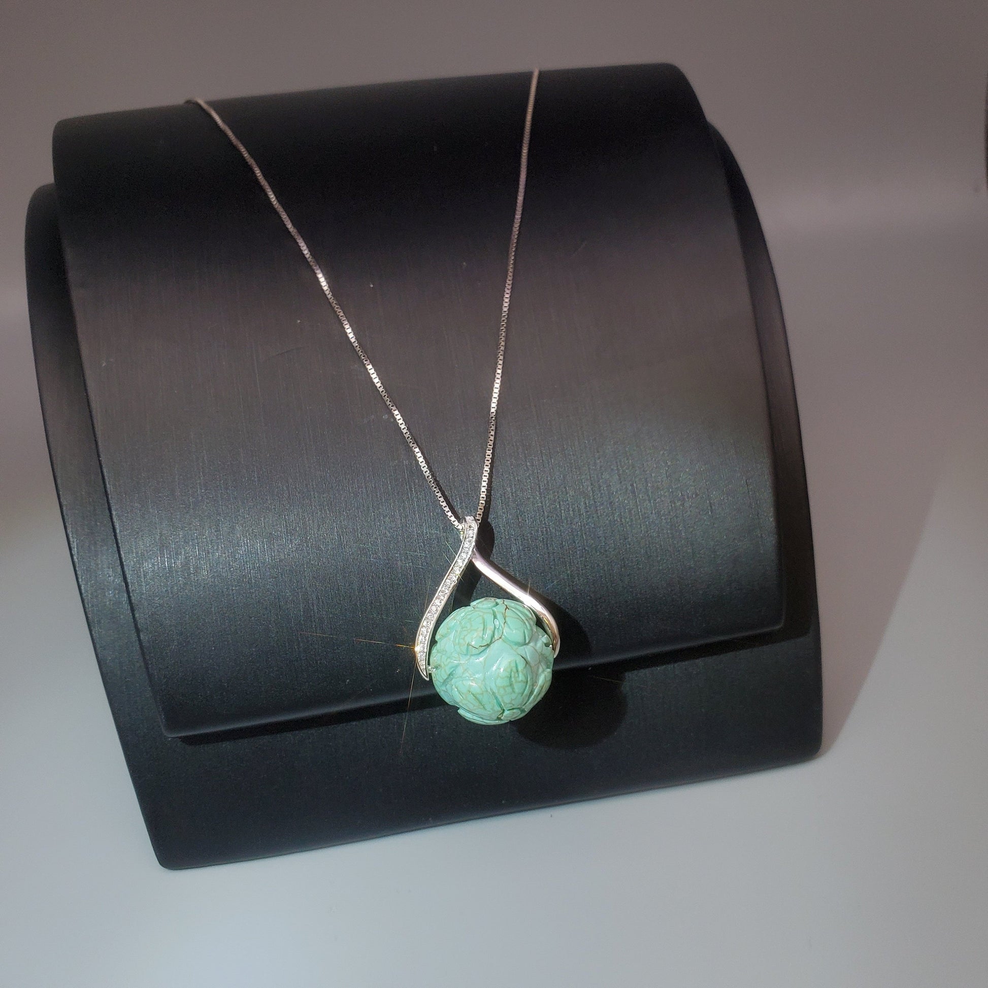 Lotus Turquoise 9#25 Sterling Silver Necklace: Artisan Design chunky stone jewelry #2439