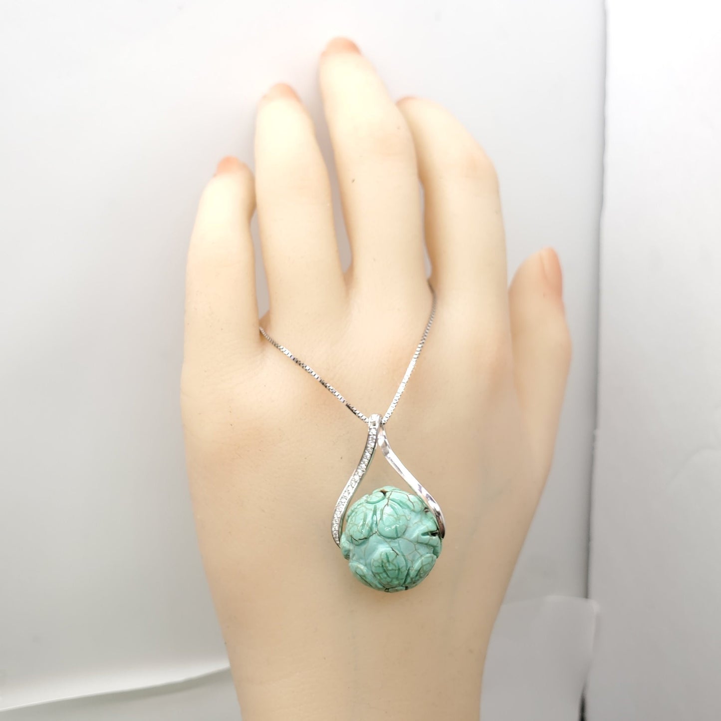 Lotus Turquoise 9#25 Sterling Silver Necklace: Artisan Design chunky stone jewelry #2439