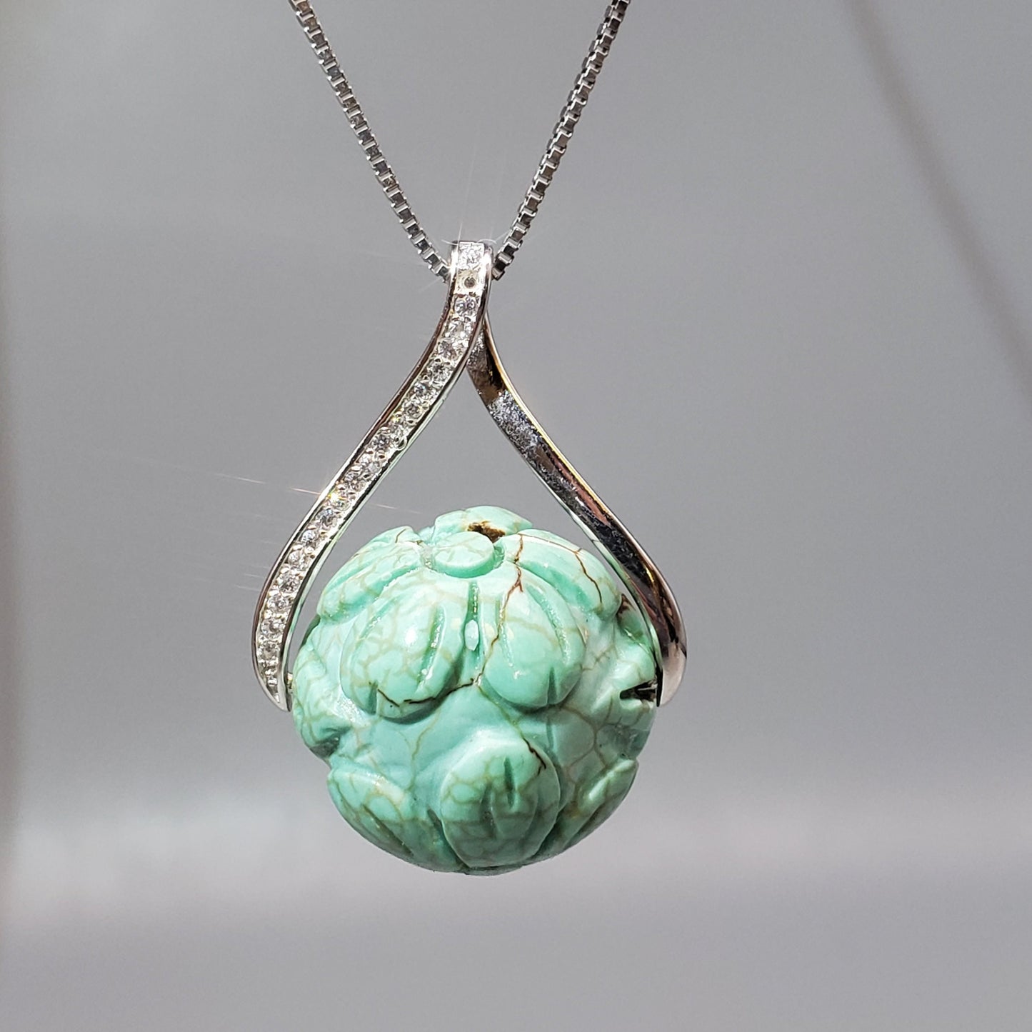 Lotus Turquoise 9#25 Sterling Silver Necklace: Artisan Design chunky stone jewelry #2439