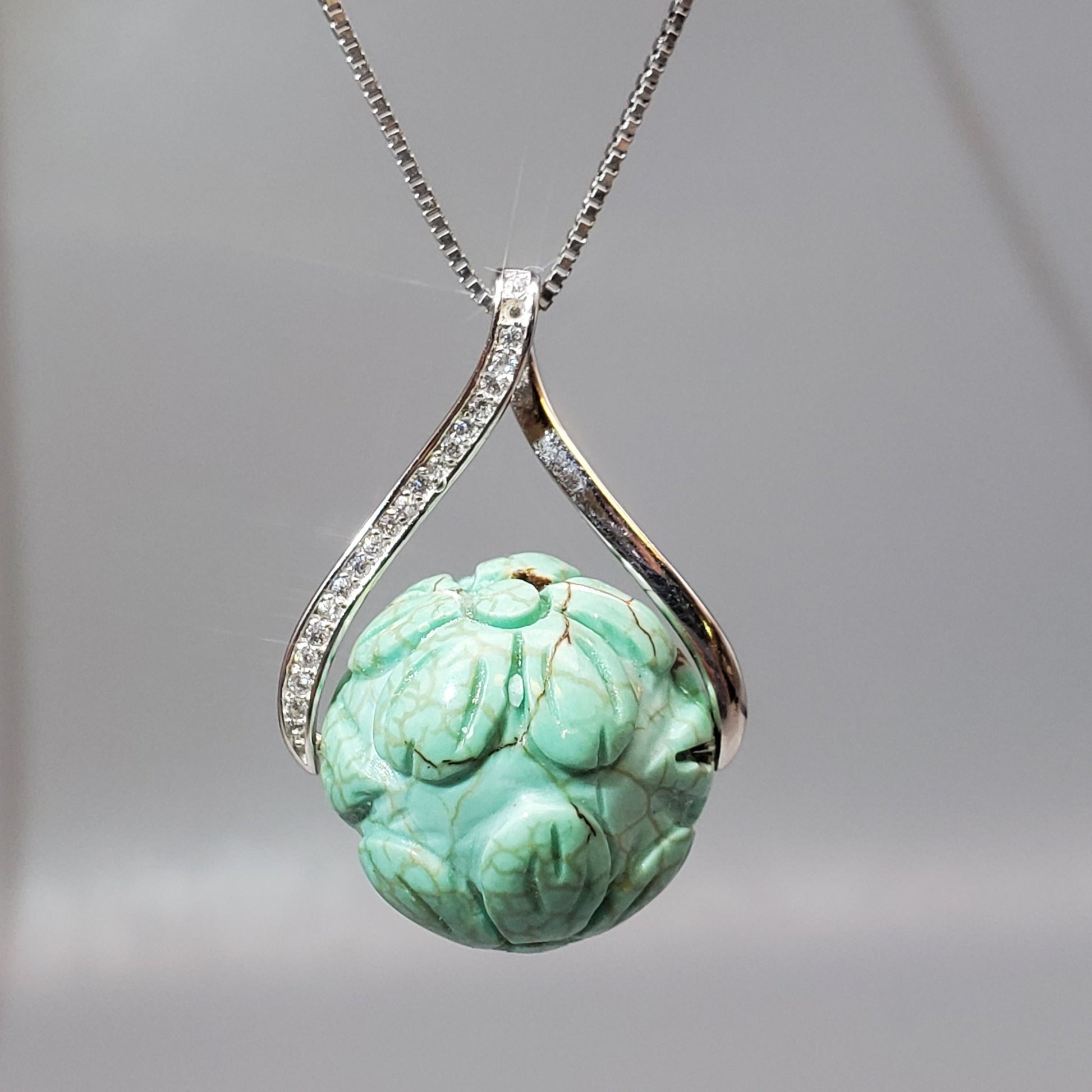 Lotus Turquoise 9#25 Sterling Silver Necklace: Artisan Design chunky stone jewelry #2439
