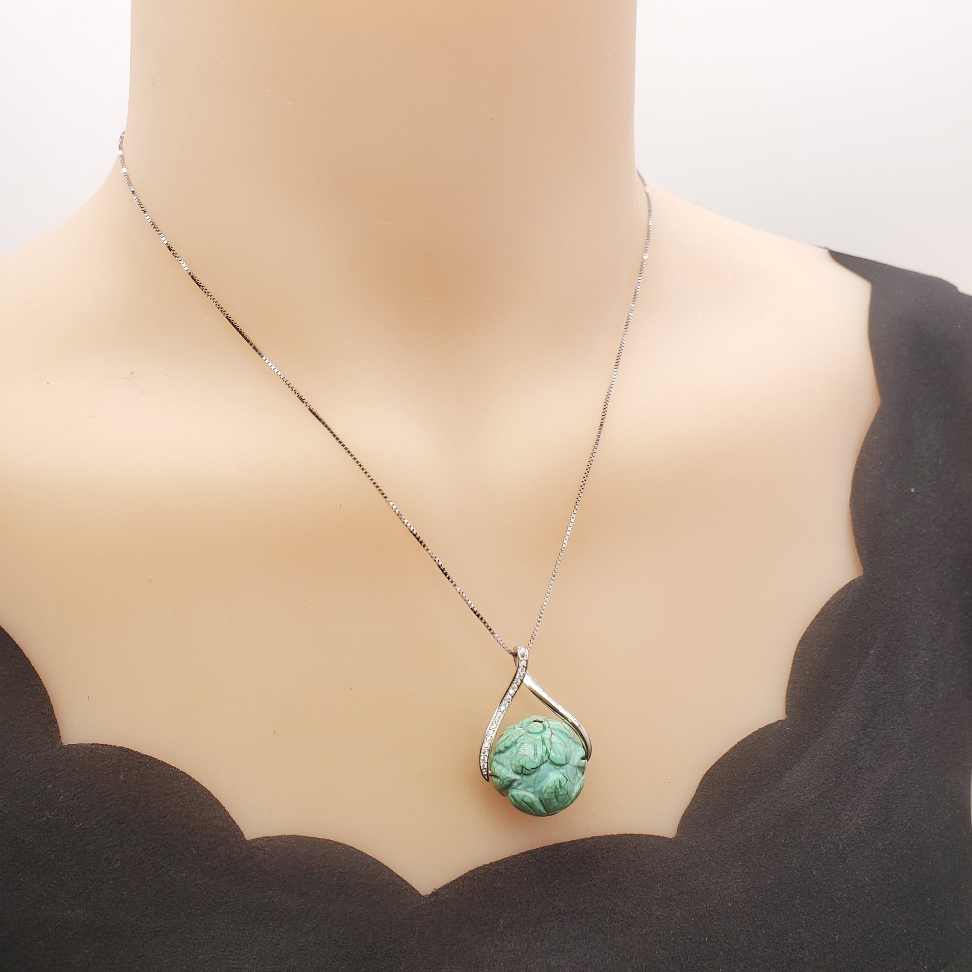 Lotus Turquoise 9#25 Sterling Silver Necklace: Artisan Design chunky stone jewelry #2439