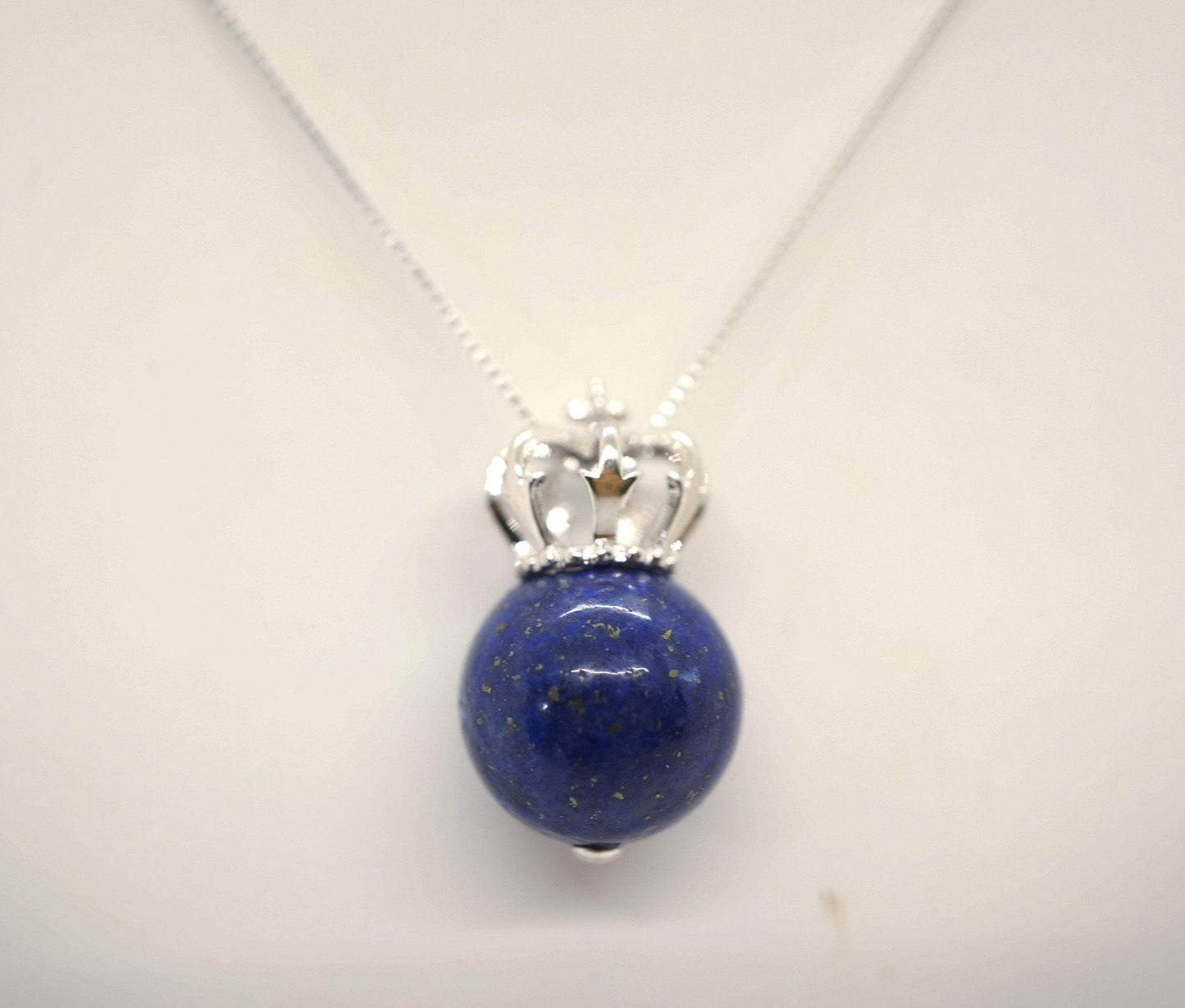 Lapis Lazuli Crown Necklace: Full Sterling silver 18k white gold coated chunky stone jewelry #2325