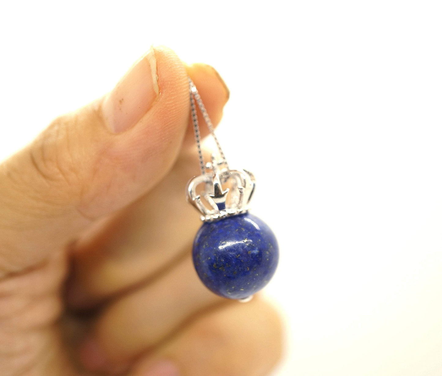 Lapis Lazuli Crown Necklace: Full Sterling silver 18k white gold coated chunky stone jewelry #2325