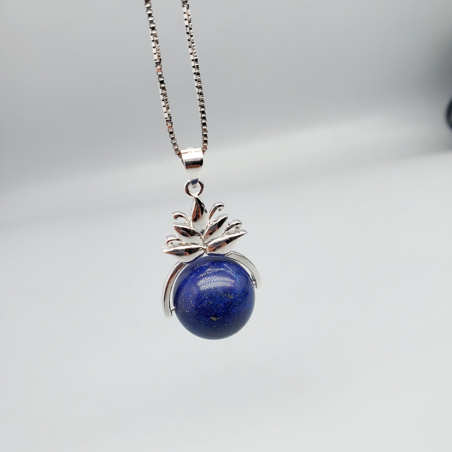 Lapis Lazuli Necklace, Sterling Silver Lotus Flower Jewelry Large Genuine Natural stone chunky stone jewelry #2374