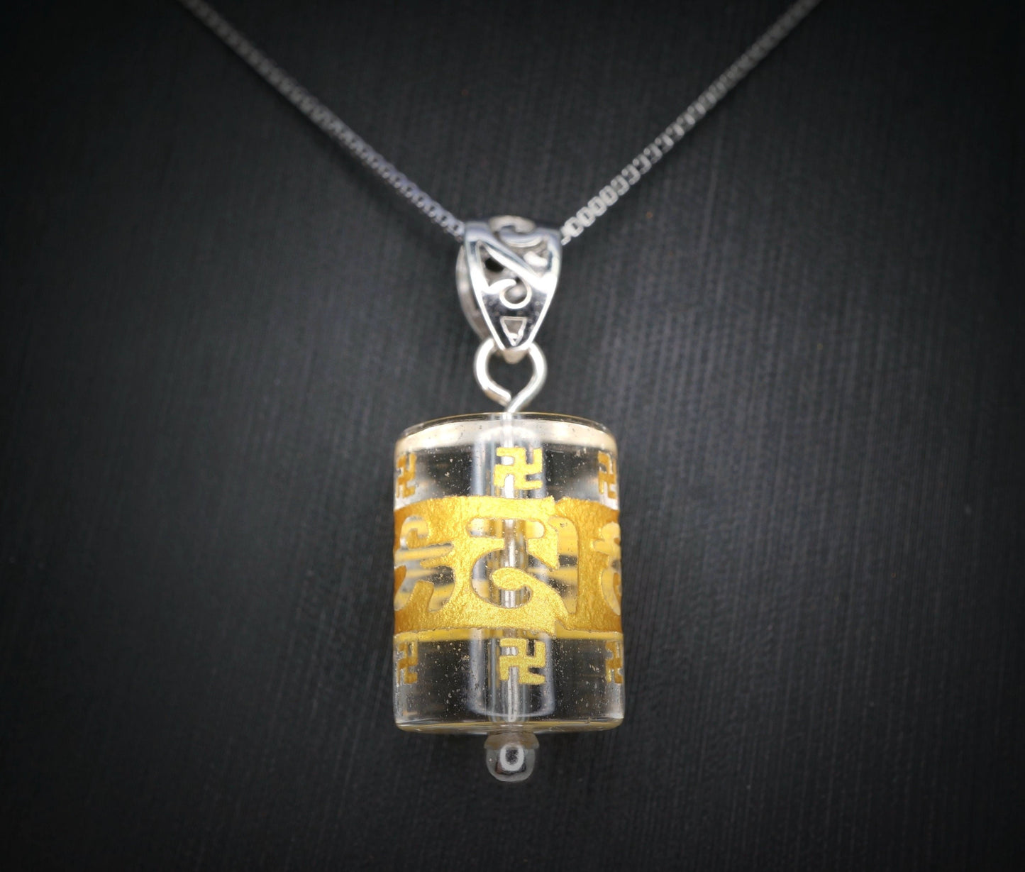 Clear Quartz Mantra Pendant: Sterling Silver Prayer Necklace chunky stone jewelry #2526