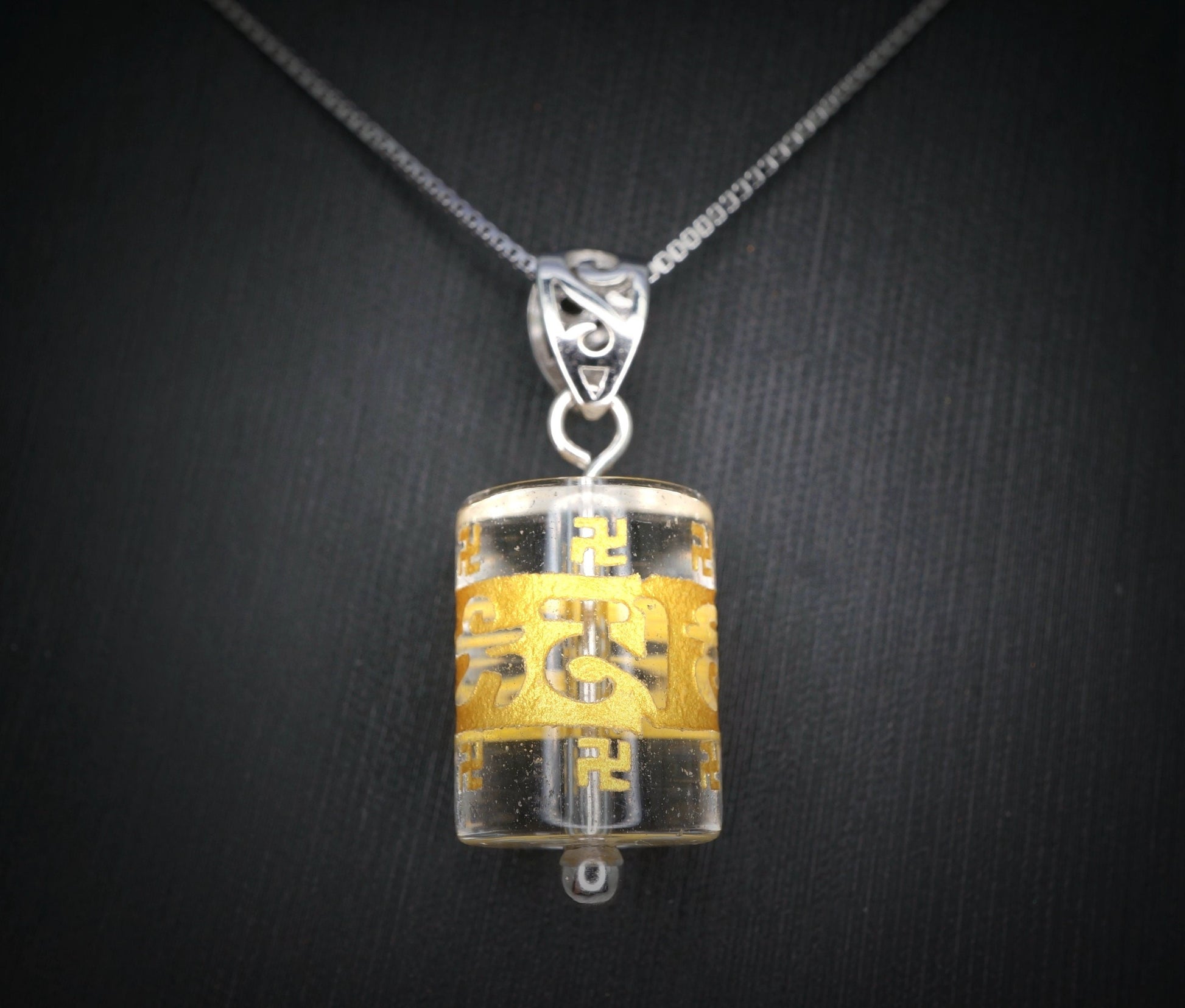 Clear Quartz Mantra Pendant: Sterling Silver Prayer Necklace chunky stone jewelry #2526