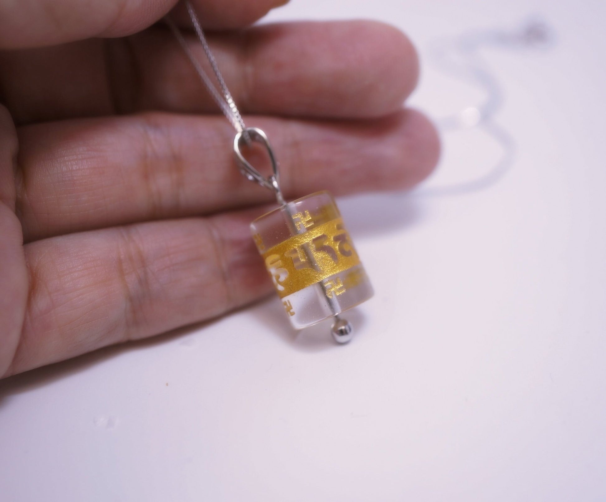 Clear Quartz Mantra Pendant: Sterling Silver Prayer Necklace chunky stone jewelry #2526