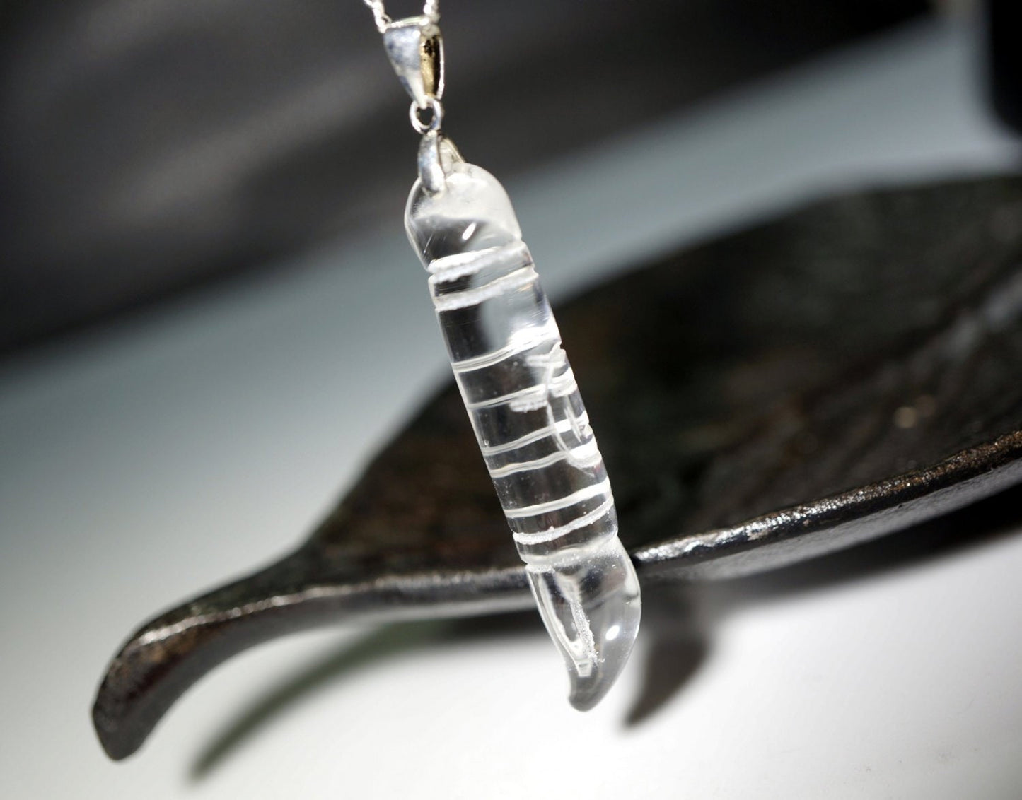 Clear Quartz Necklace Crystal Pen Point Pendant, Red Carnelian Natural Gemstone Chunky Geometric Jewelry, Adjustable Leather Cord