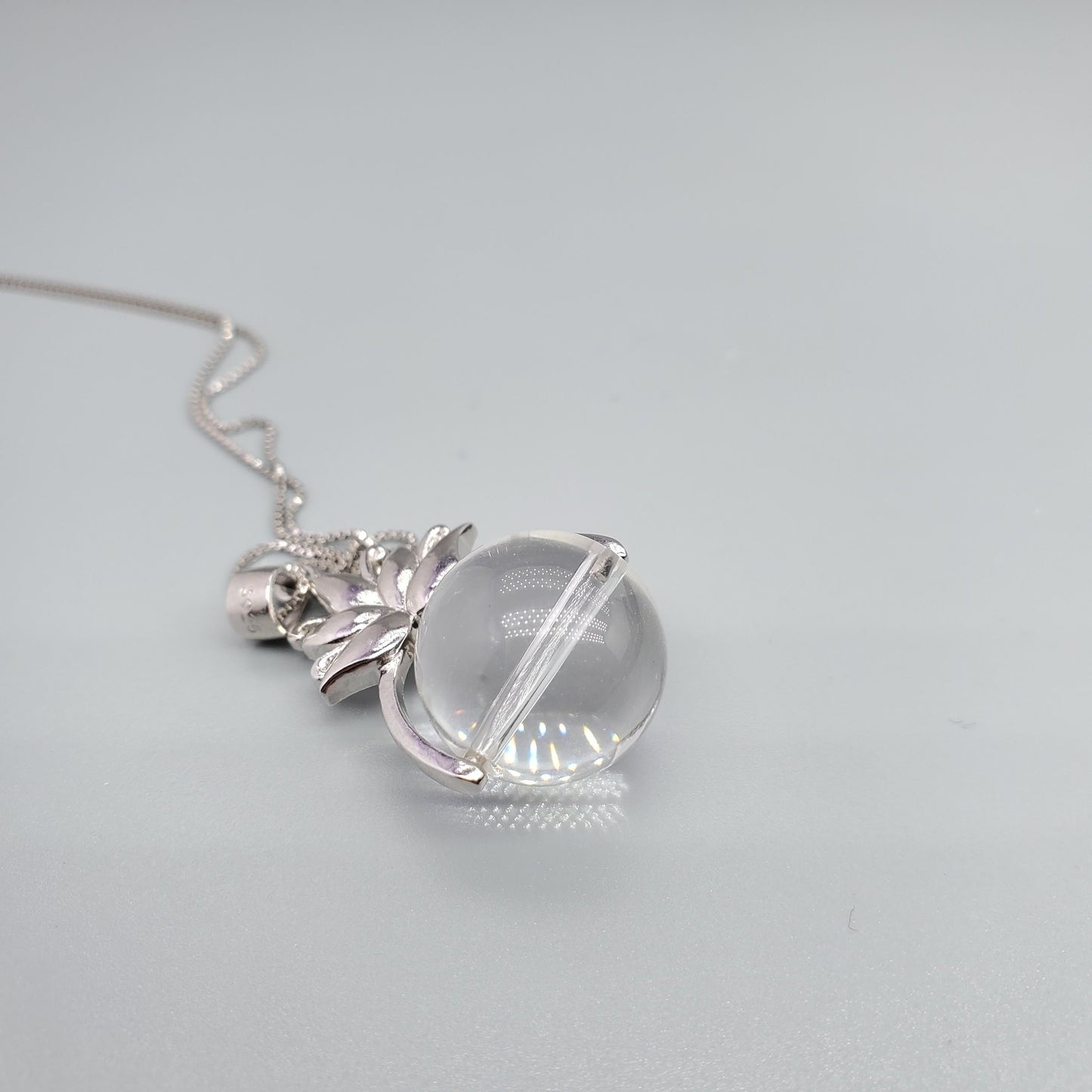 Clear Quartz Pendant: Sterling Silver Lotus Flower Necklace chunky stone jewelry #2532