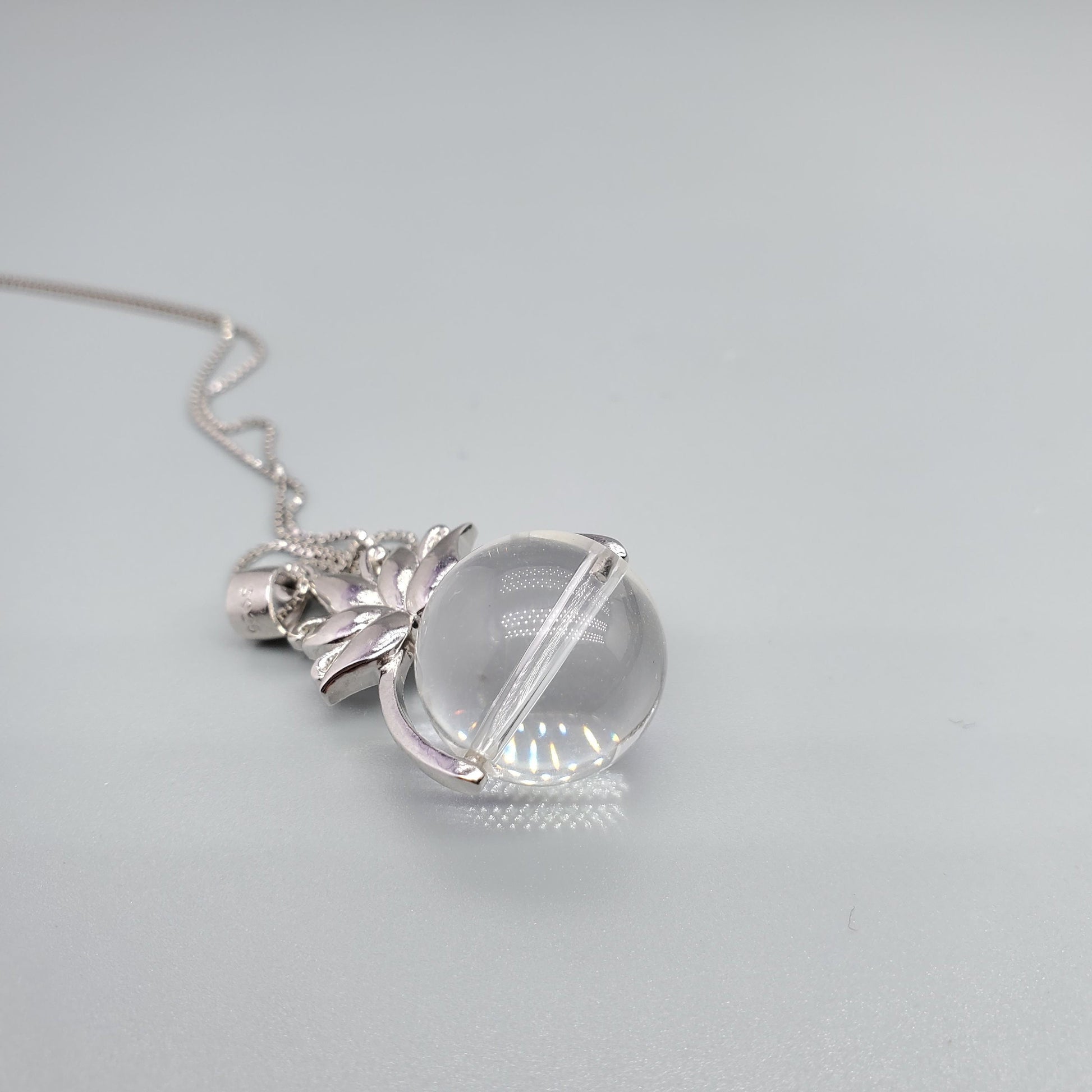 Clear Quartz Pendant: Sterling Silver Lotus Flower Necklace chunky stone jewelry #2532
