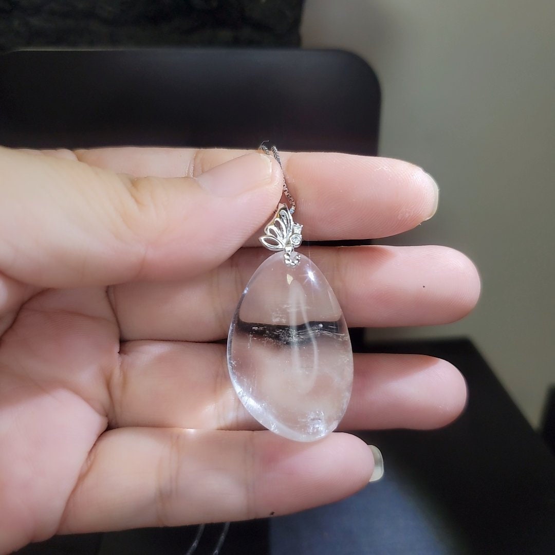 Clear Quartz Pendant Necklace: Chunky Sterling Silver Butterfly Jewelry chunky stone jewelry #2446