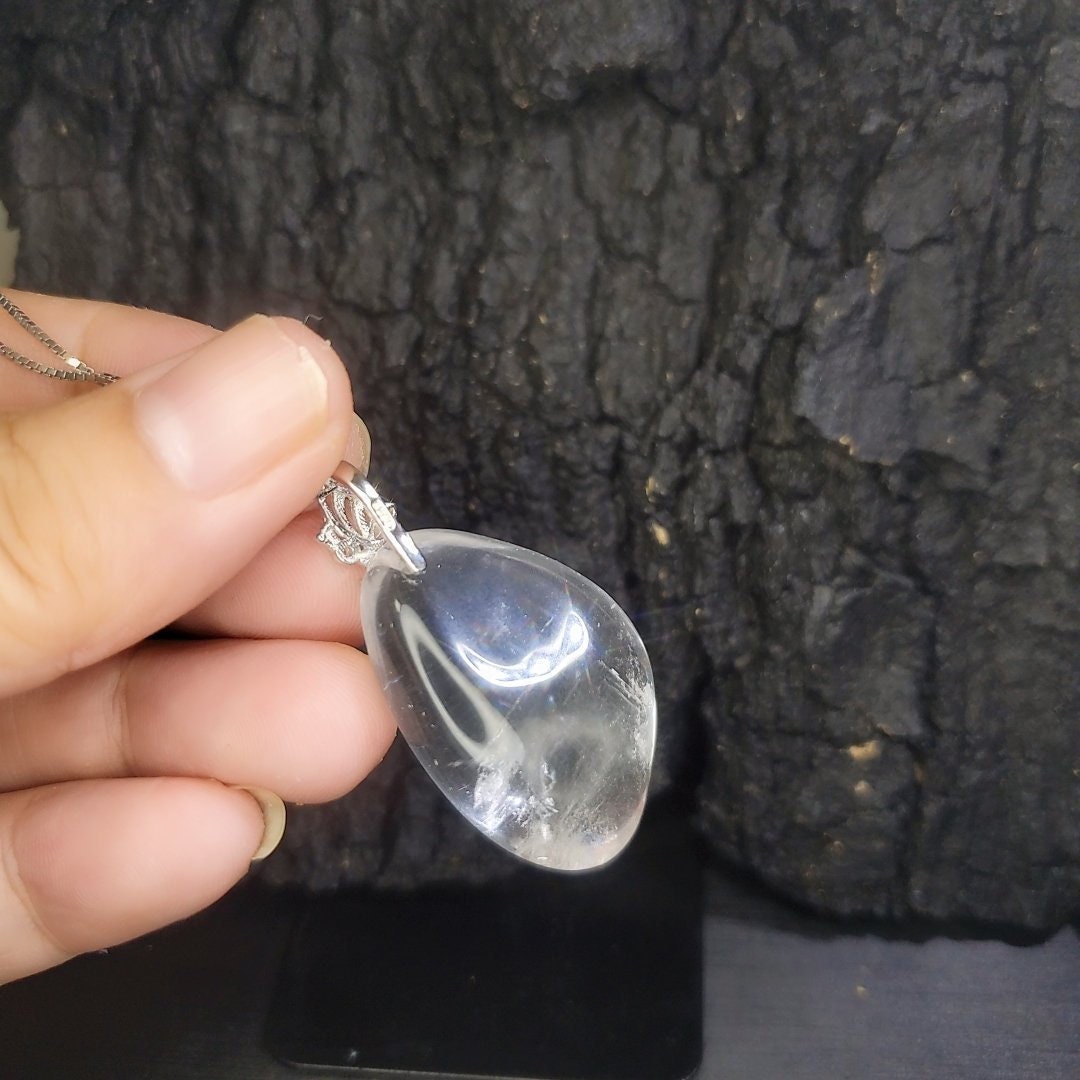Clear Quartz Pendant Necklace: Chunky Sterling Silver Butterfly Jewelry chunky stone jewelry #2446