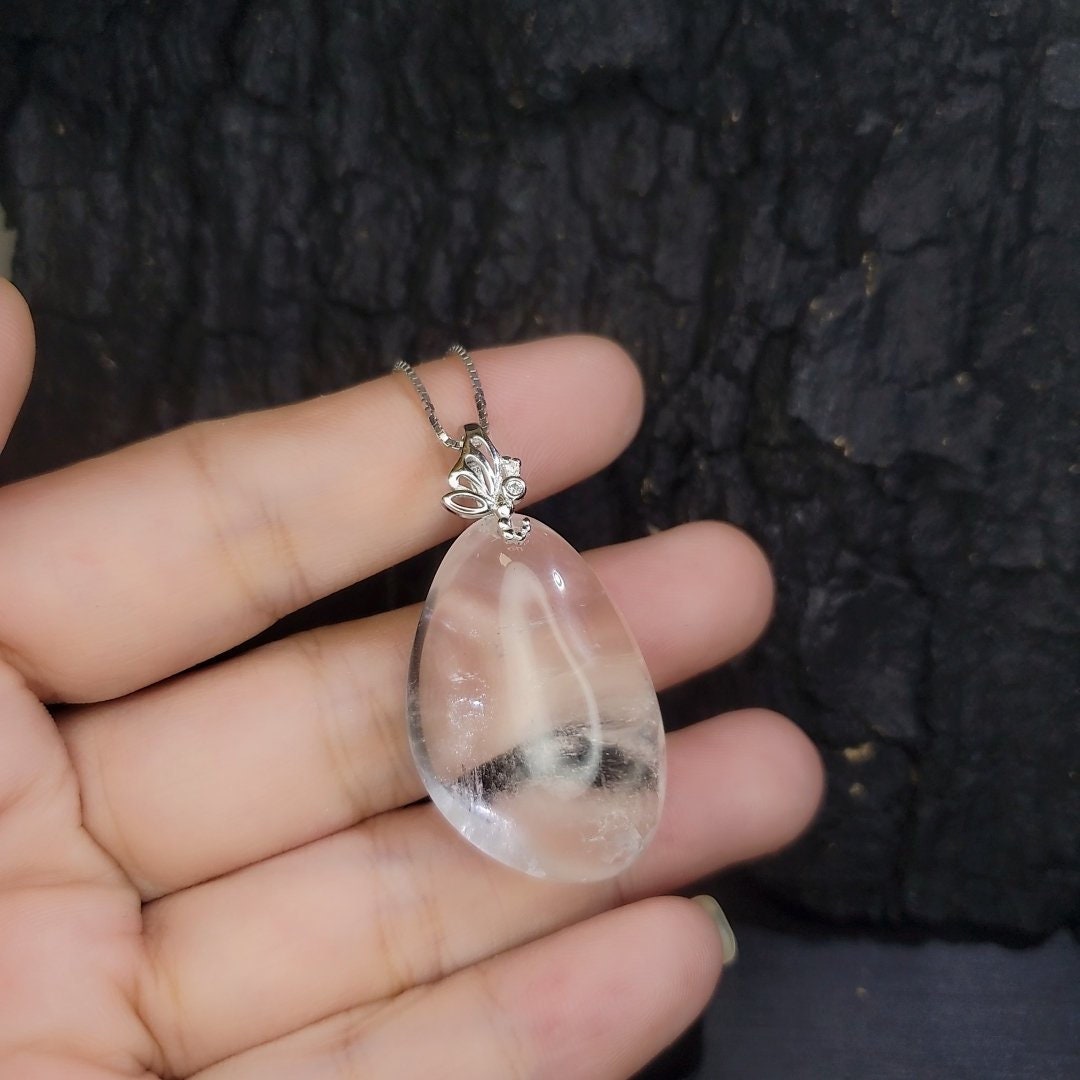 Clear Quartz Pendant Necklace: Chunky Sterling Silver Butterfly Jewelry chunky stone jewelry #2446