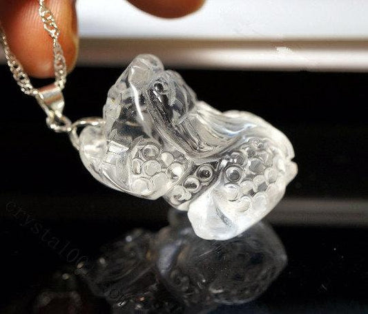 Clear Quartz Pendant , Stone Lion Chinese Pixiu Fengshui Crystal Healing chunky stone jewelry #2361