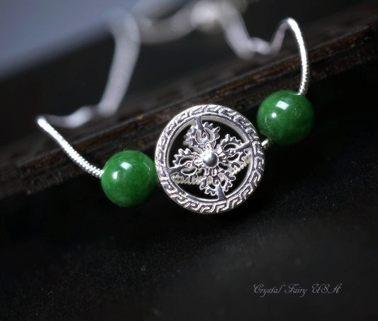 Emerald Jade Sterling Silver Necklace: Tibetan Amulet Jewelry chunky stone jewelry #2491