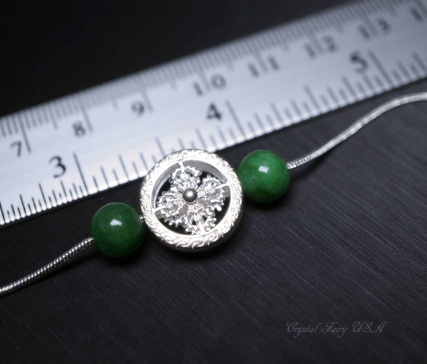 Emerald Jade Sterling Silver Necklace: Tibetan Amulet Jewelry chunky stone jewelry #2491