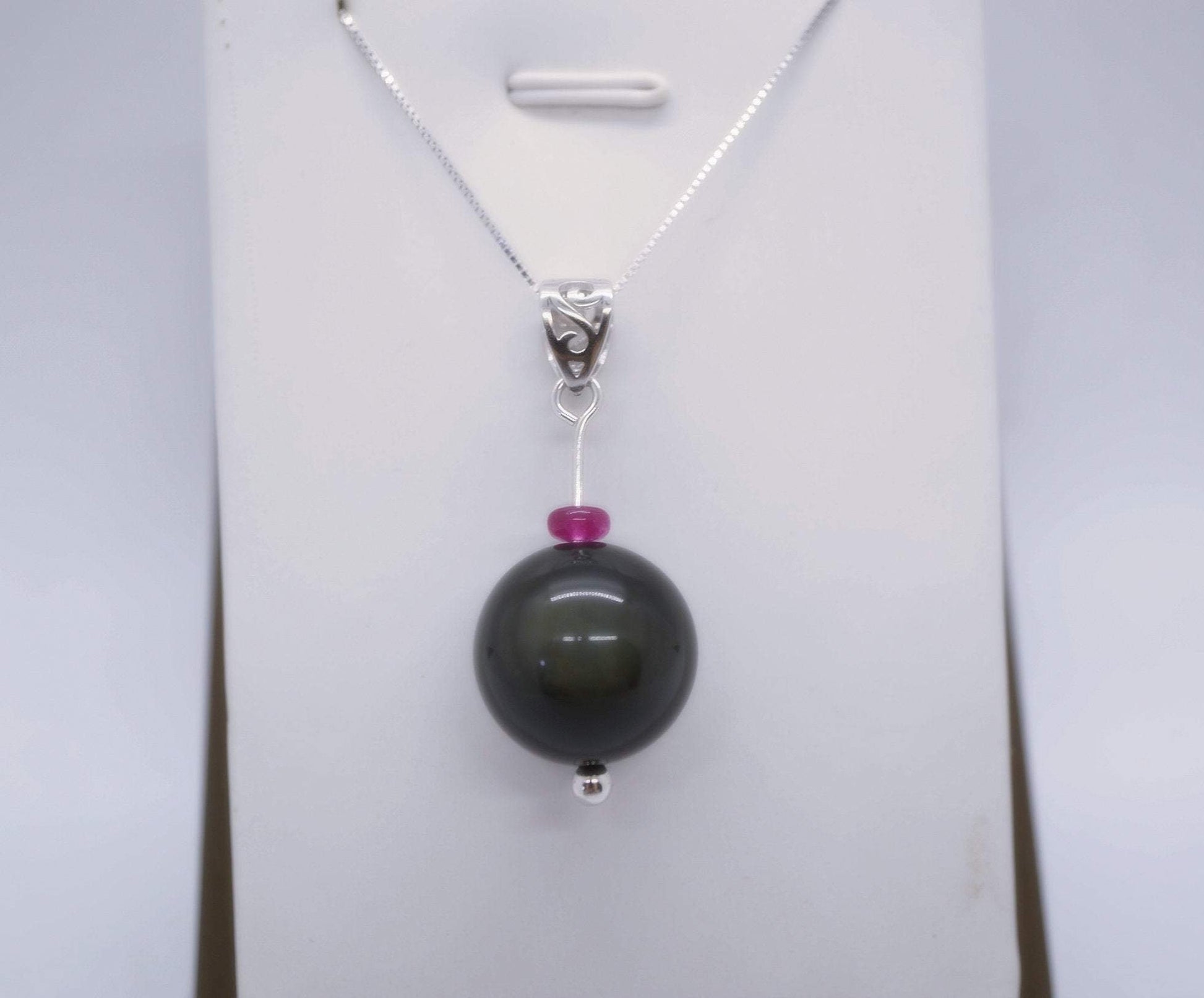 Obsidian Necklace, Large Rainbow Eye 16 mm Obsidian Pendant Full Sterling Silver Made chunky stone jewelry #2464