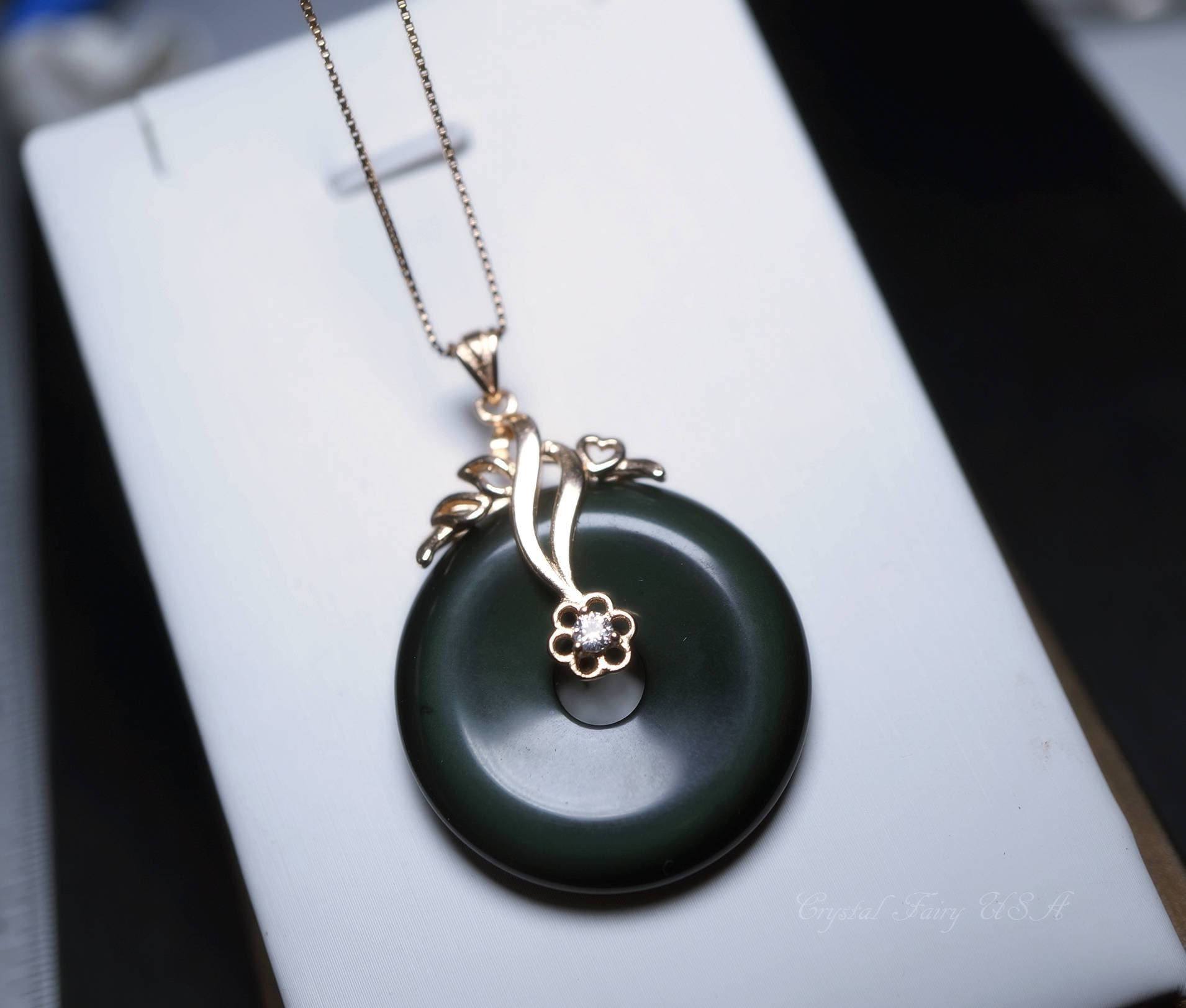 Rainbow Obsidian Donut Necklace: Rose Gold Sterling Silver, Root Chakra chunky stone jewelry #2290