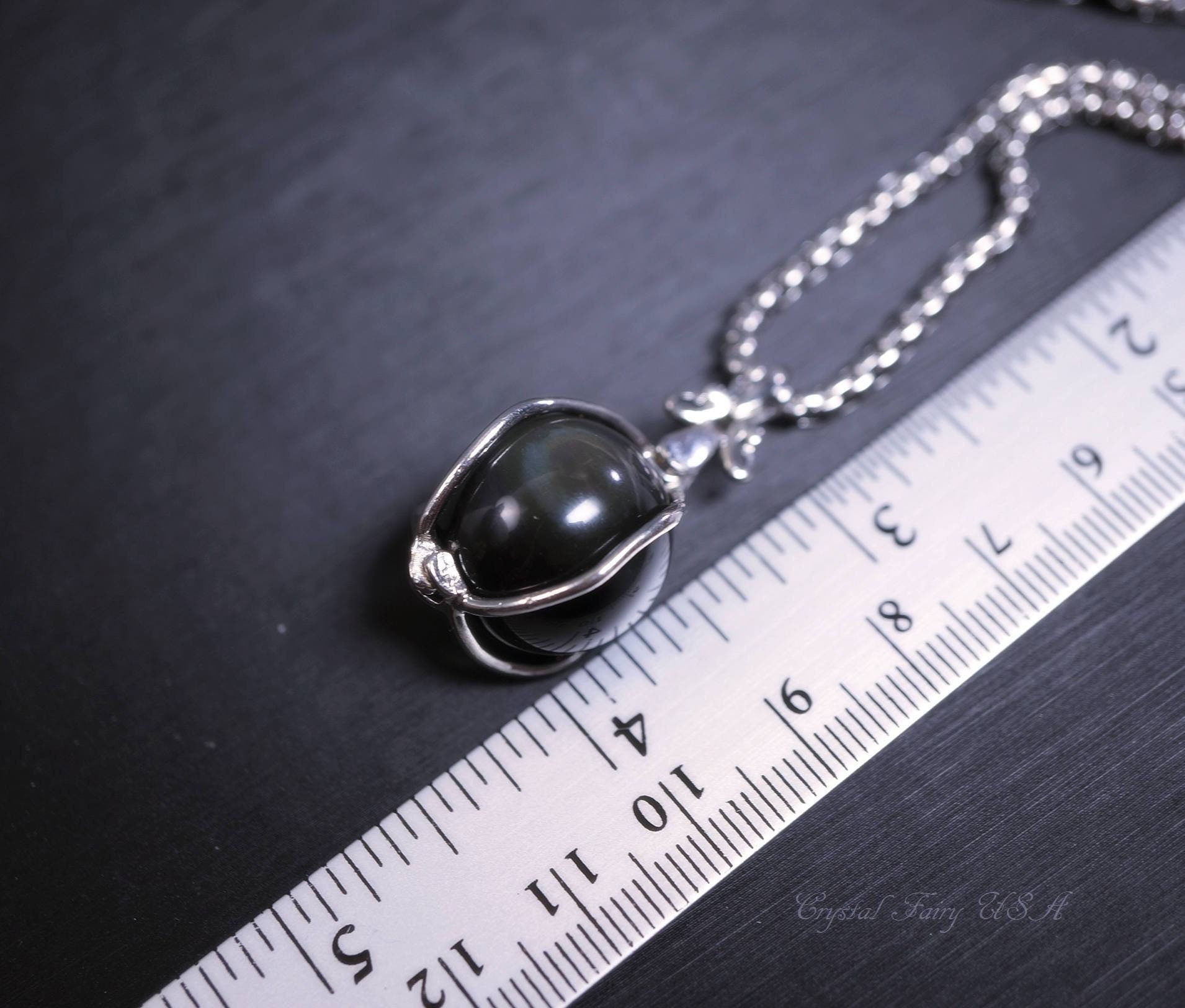 Large Rainbow Obsidian Necklace: Steel Bezel, Protective Gemstone chunky stone jewelry #2234