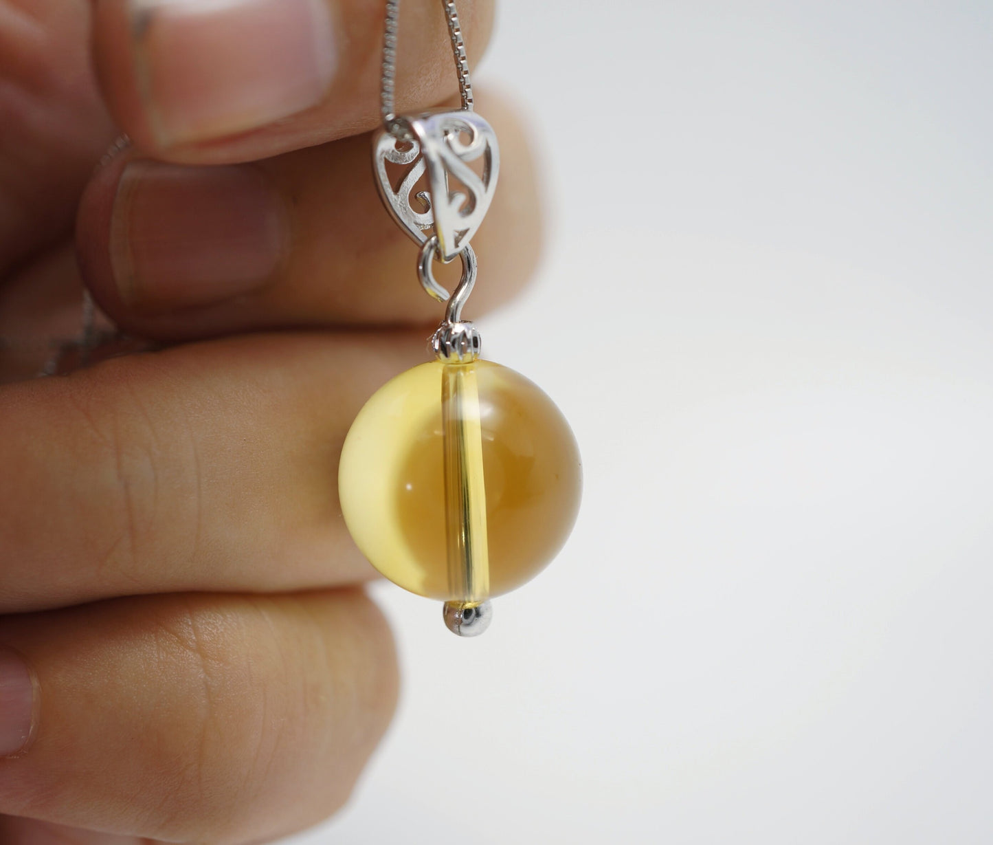 Citrine Ball Pendant: Sterling Silver Natural Gemstone Necklace chunky stone jewelry #2501