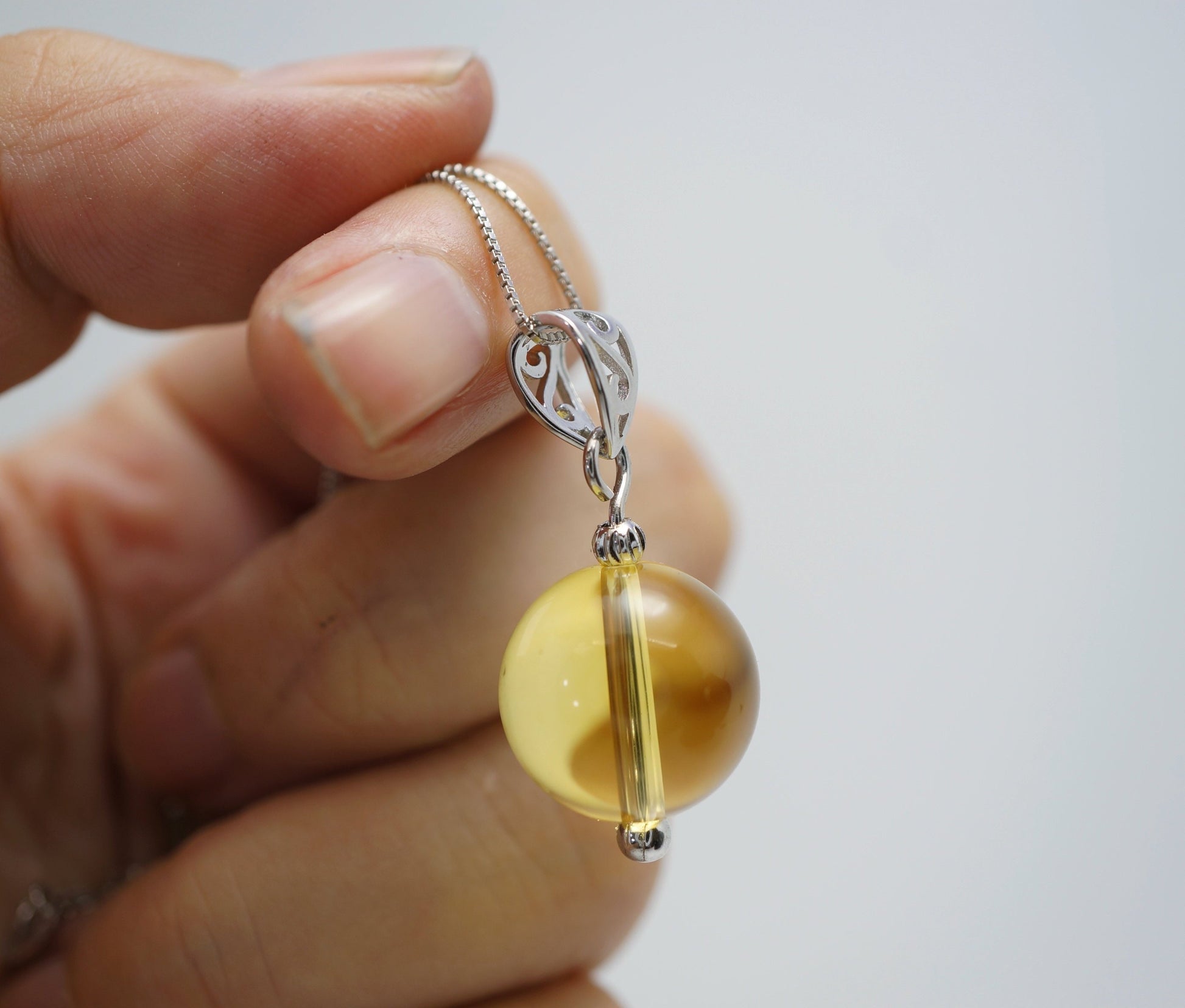 Citrine Ball Pendant: Sterling Silver Natural Gemstone Necklace chunky stone jewelry #2501