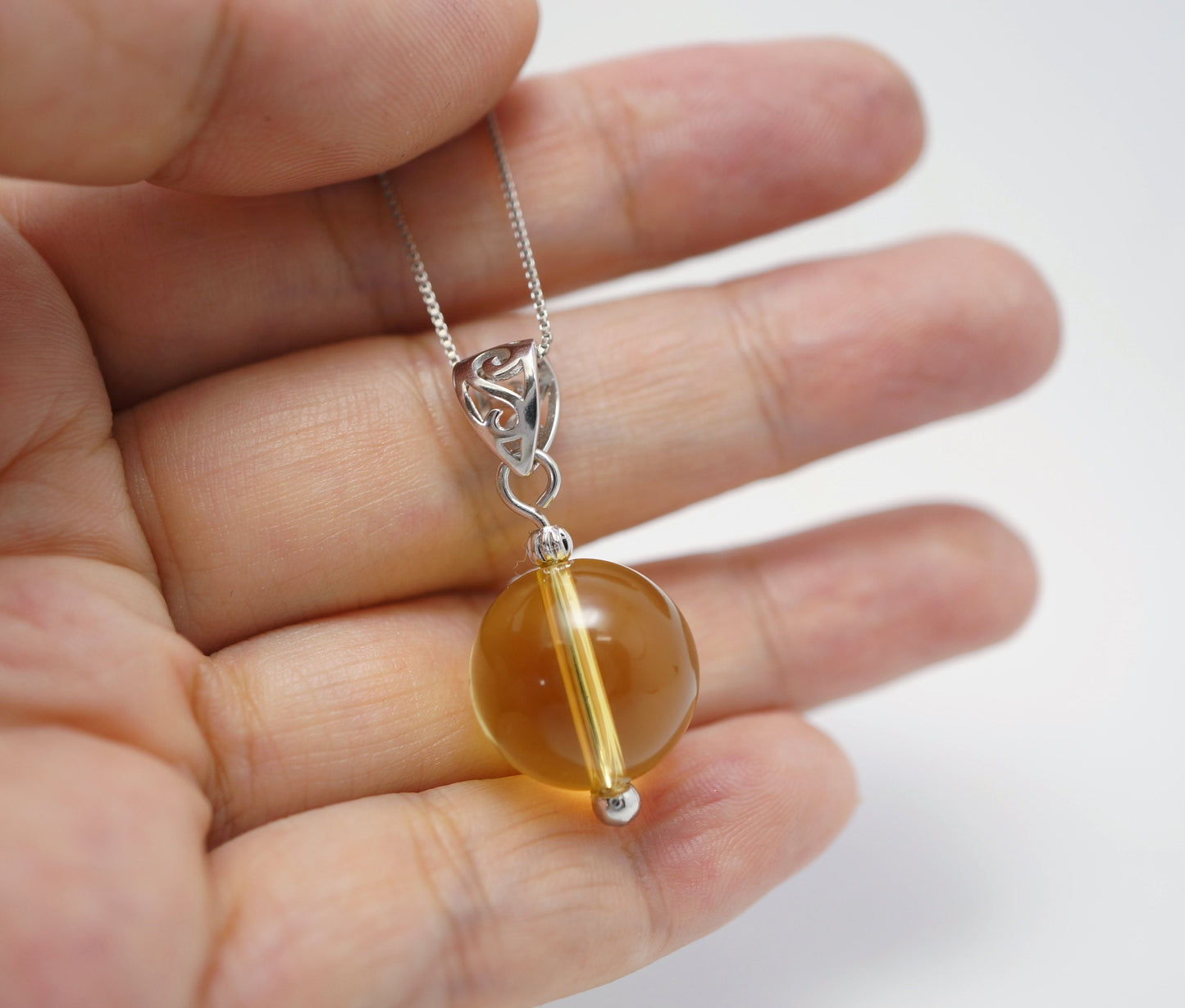 Citrine Ball Pendant: Sterling Silver Natural Gemstone Necklace chunky stone jewelry #2501