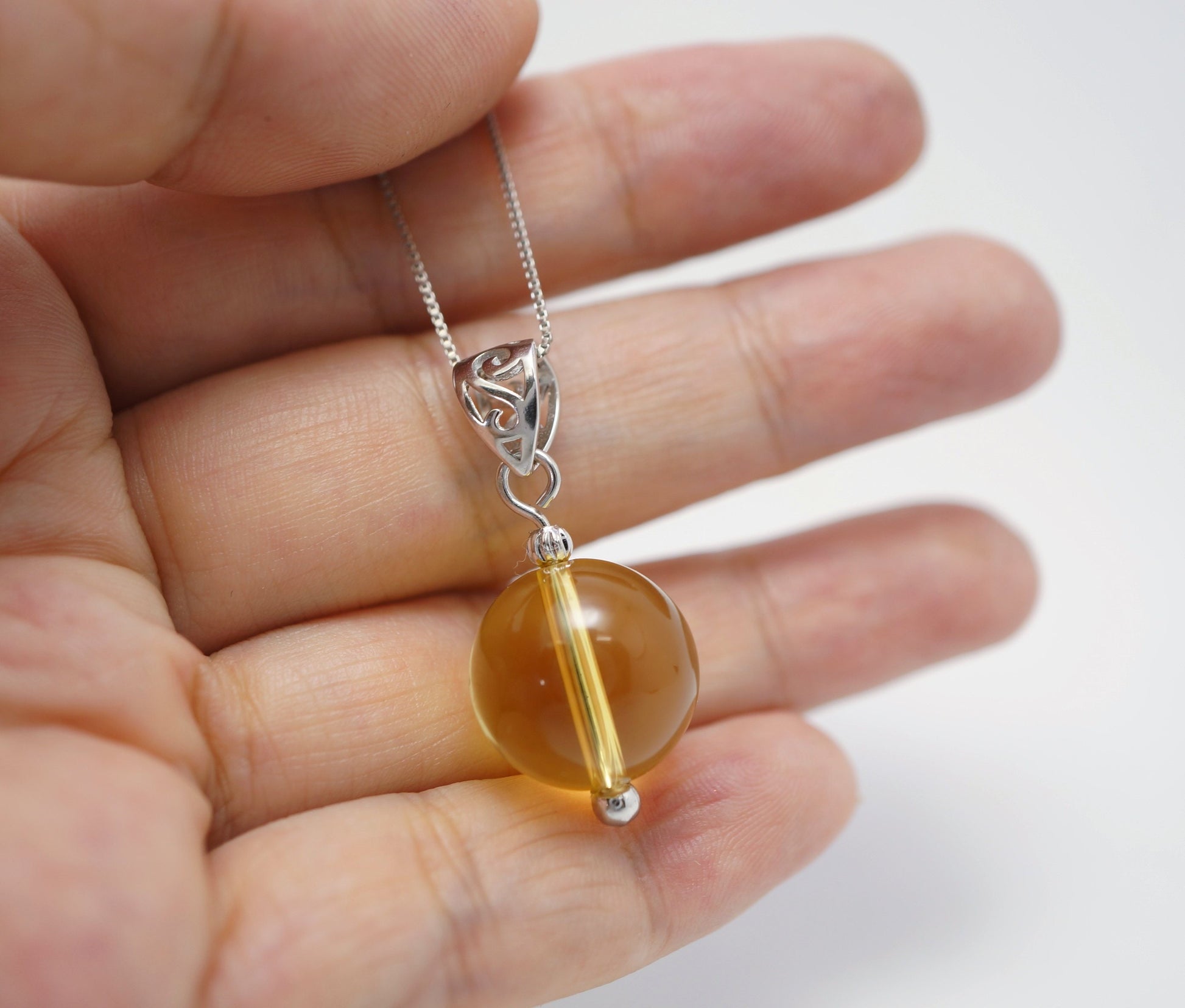 Citrine Ball Pendant: Sterling Silver Natural Gemstone Necklace chunky stone jewelry #2501