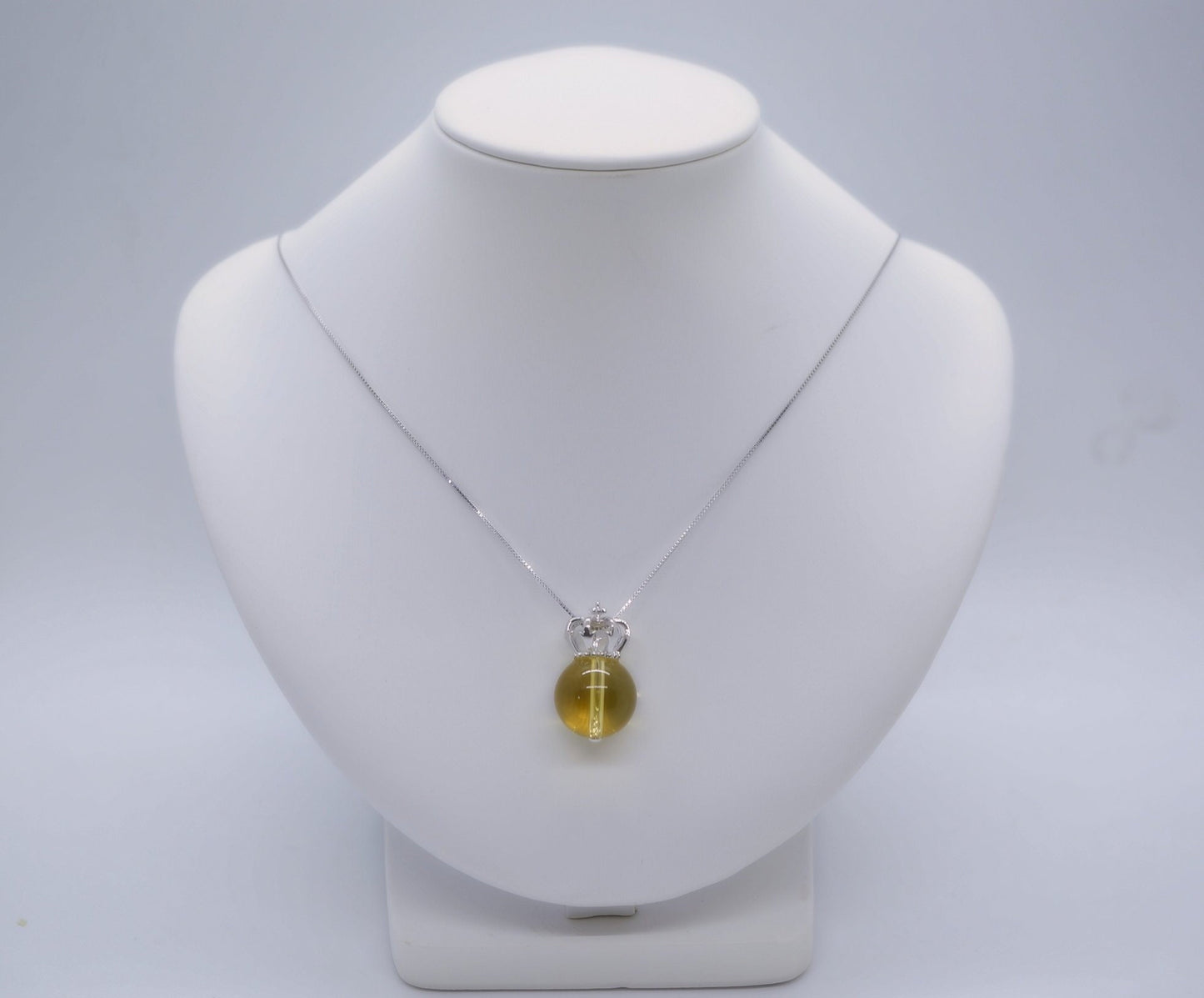 Citrine Necklace: Round Natural Gemstone, Sterling Silver Crown Pendant chunky stone jewelry #2462