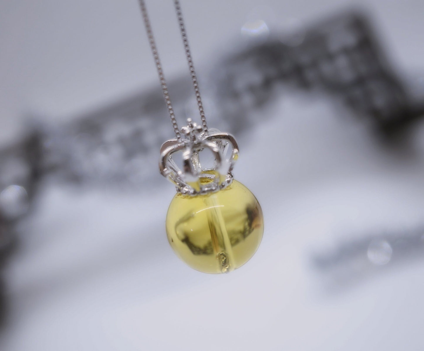 Citrine Necklace: Round Natural Gemstone, Sterling Silver Crown Pendant chunky stone jewelry #2462