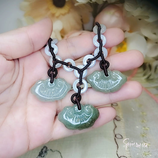 Natural Genuine Green Jade Necklace Adjustable Size Rare Jadeite Jewelry Lucky Cloud 2246