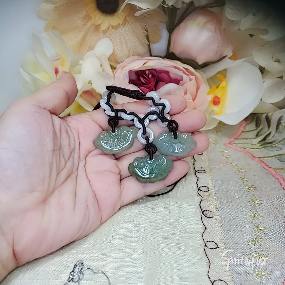 Natural Genuine Green Jade Necklace Adjustable Size Rare Jadeite Jewelry Lucky Cloud 2246