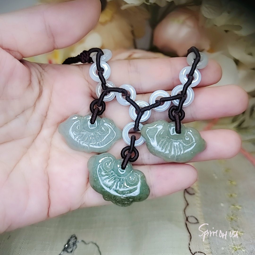 Natural Genuine Green Jade Necklace Adjustable Size Rare Jadeite Jewelry Lucky Cloud 2246