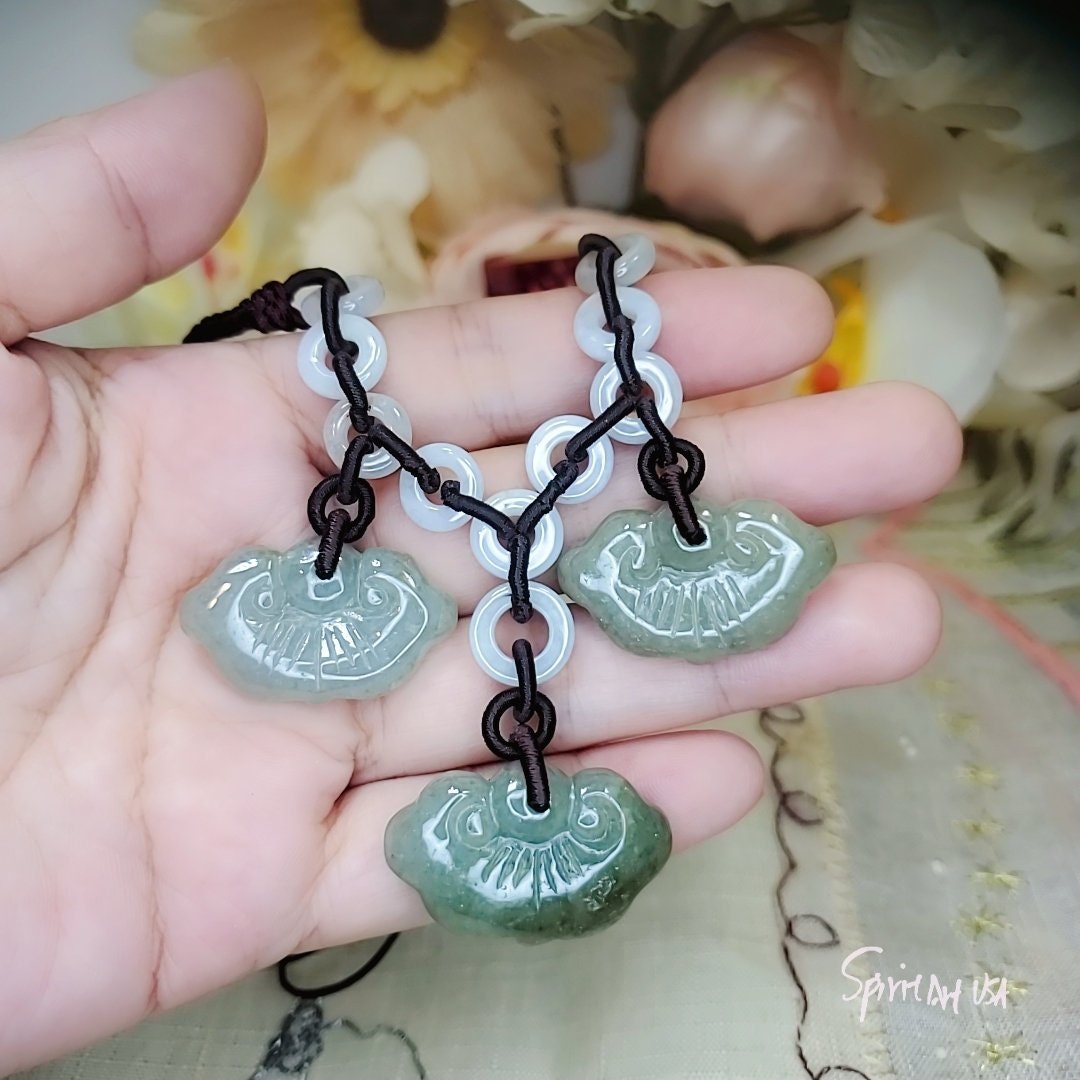 Natural Genuine Green Jade Necklace Adjustable Size Rare Jadeite Jewelry Lucky Cloud 2246