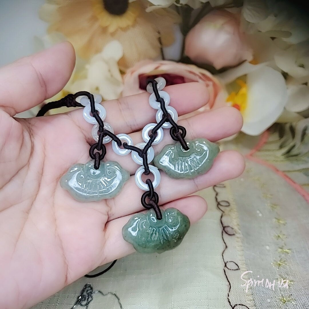 Natural Genuine Green Jade Necklace Adjustable Size Rare Jadeite Jewelry Lucky Cloud 2246