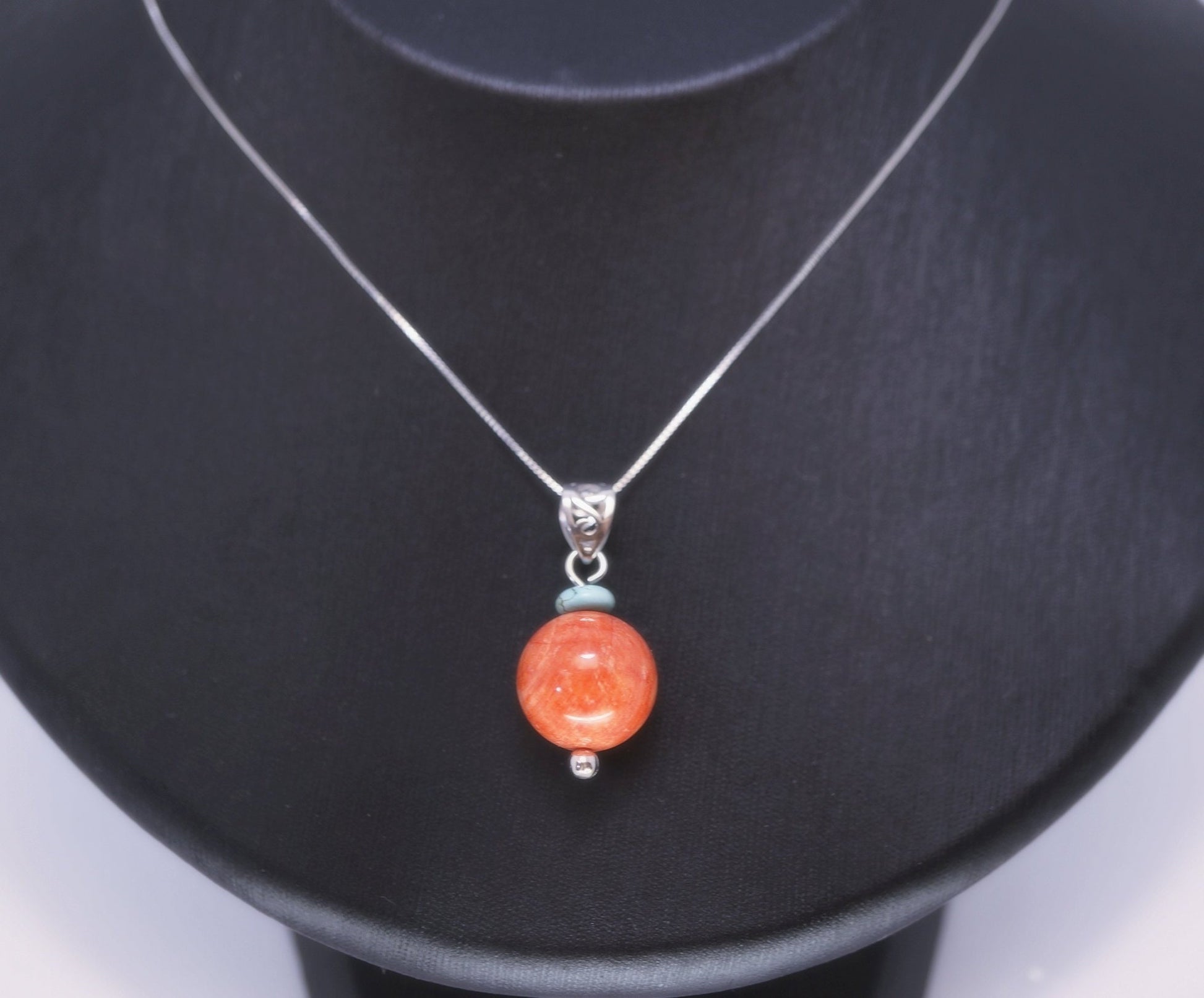 Red Coral Pendant Necklace: Sterling Silver Bail, 14mm Gemstone chunky stone jewelry #2387