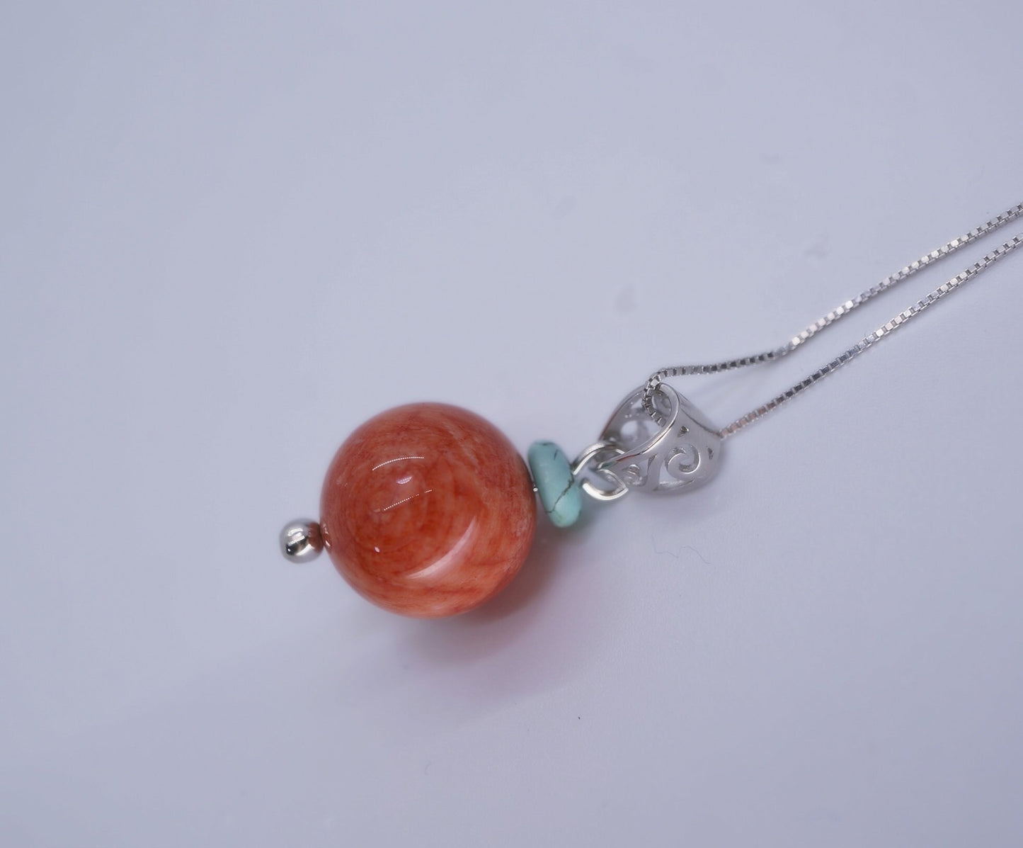 Red Coral Pendant Necklace: Sterling Silver Bail, 14mm Gemstone chunky stone jewelry #2387