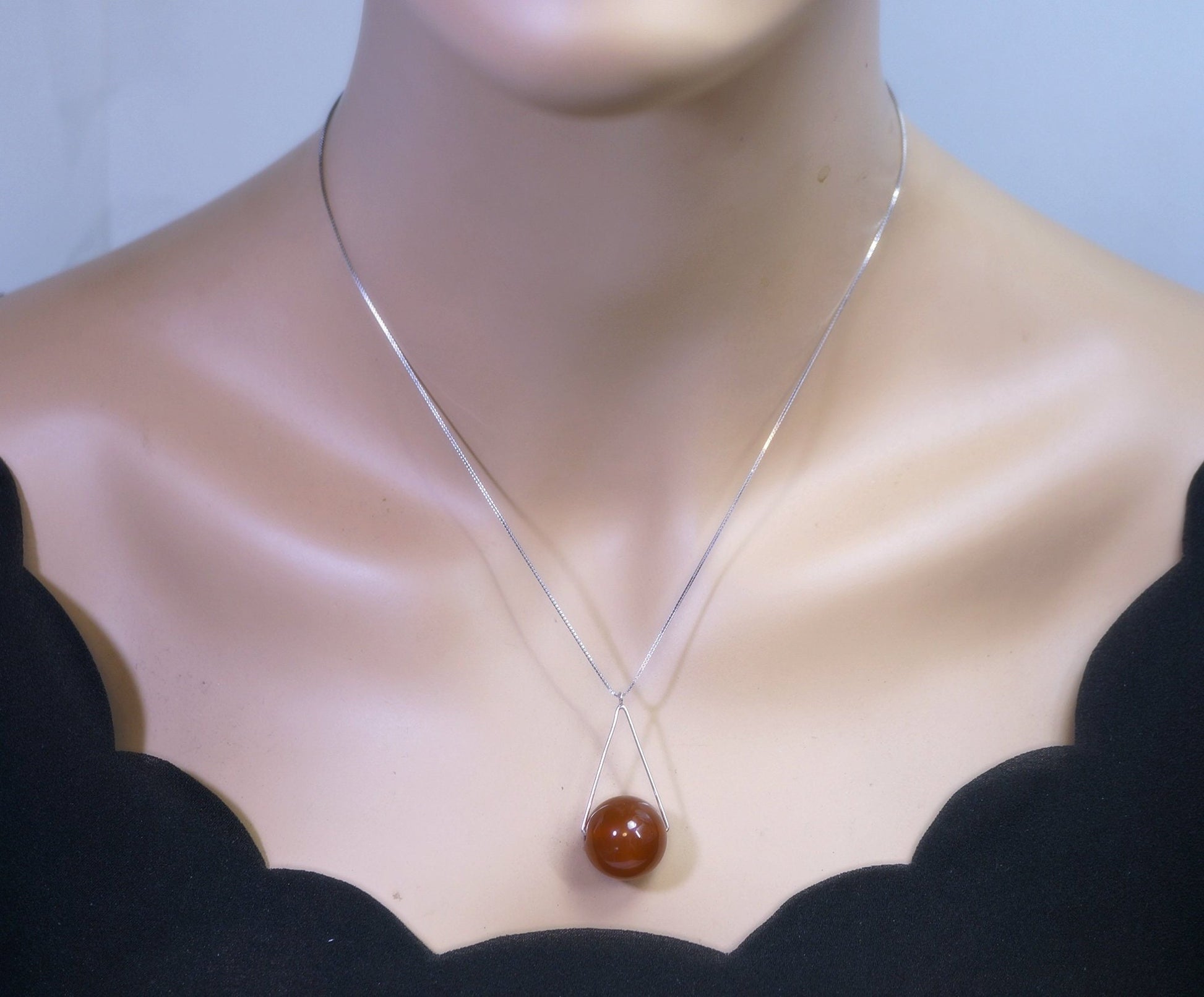 Large Red Carnelian Necklace Full Sterling Silver Geometric Triangle Pendant Red Onyx Jewelry chunky stone jewelry #2352