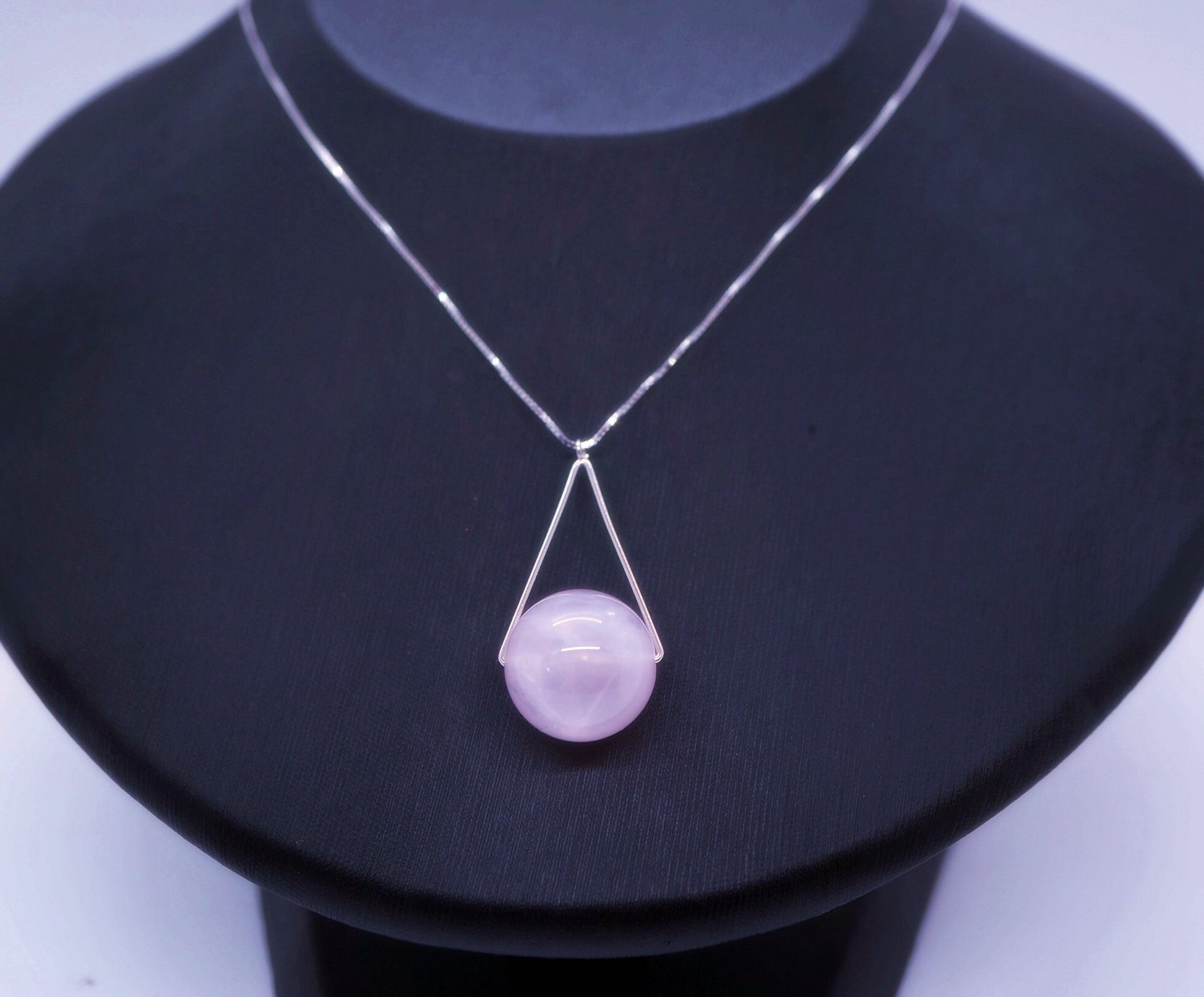 Large 16mm Natural Rose quartz Triangle Sterling Silver Necklace chunky stone jewelry #2461