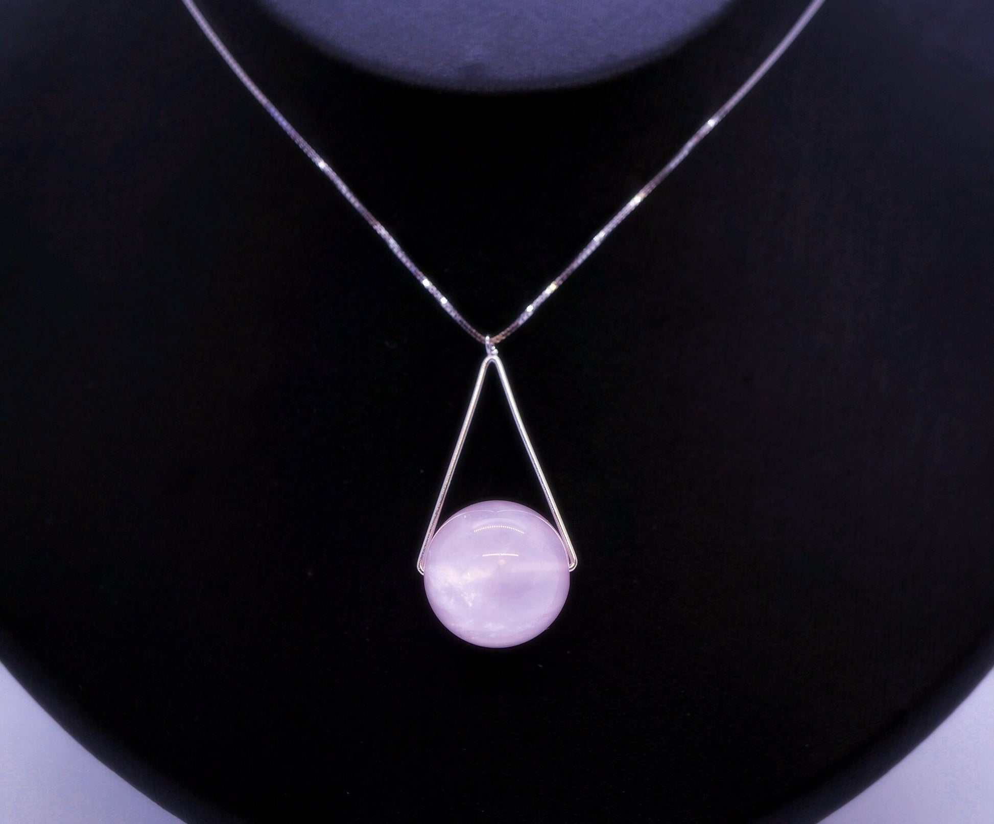 Large 16mm Natural Rose quartz Triangle Sterling Silver Necklace chunky stone jewelry #2461