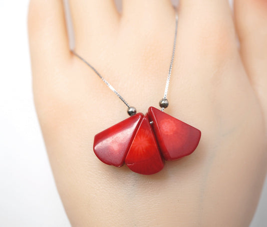 Red Coral Choker Sterling Silver Coral Necklace #2#2#26 chunky stone jewelry #2473