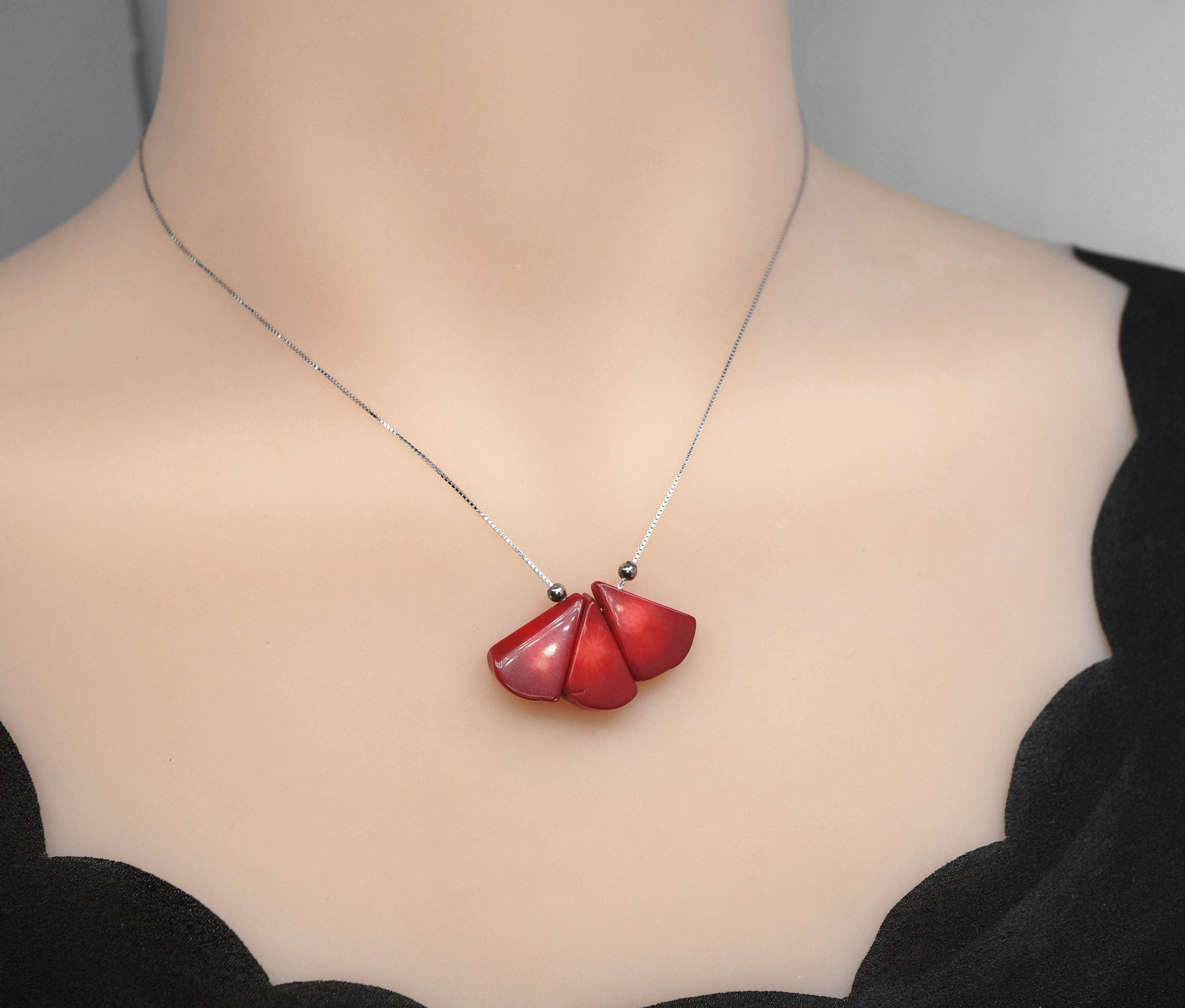 Red Coral Choker Sterling Silver Coral Necklace #2#2#26 chunky stone jewelry #2473