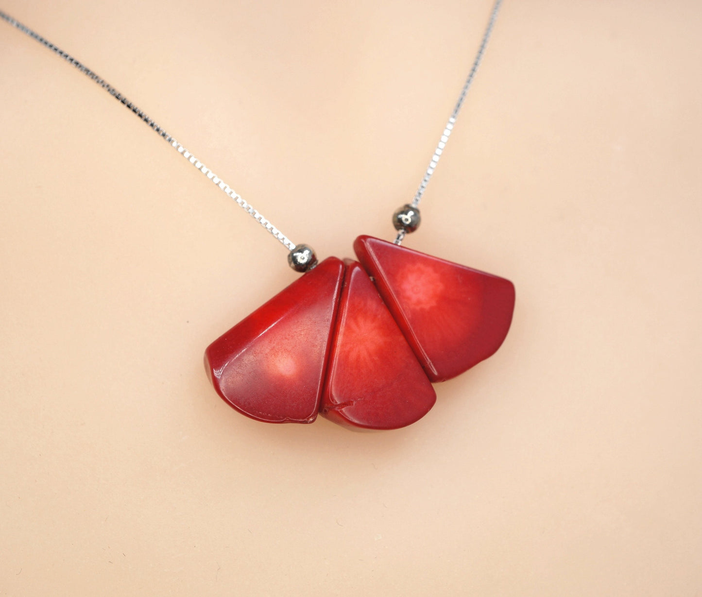 Red Coral Choker Sterling Silver Coral Necklace #2#2#26 chunky stone jewelry #2473