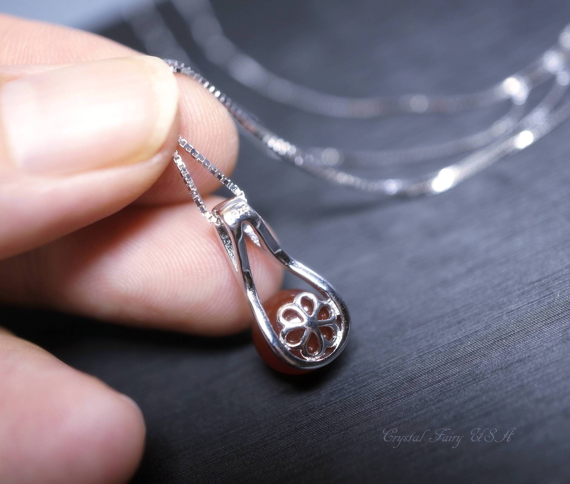 Red Carnelian Sterling Silver Pendant Necklace: Handmade Minimalist Jewelry #2492