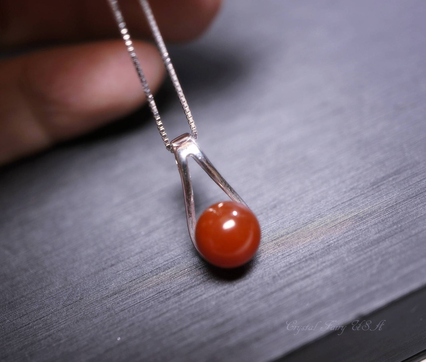 Red Carnelian Sterling Silver Pendant Necklace: Handmade Minimalist Jewelry #2492