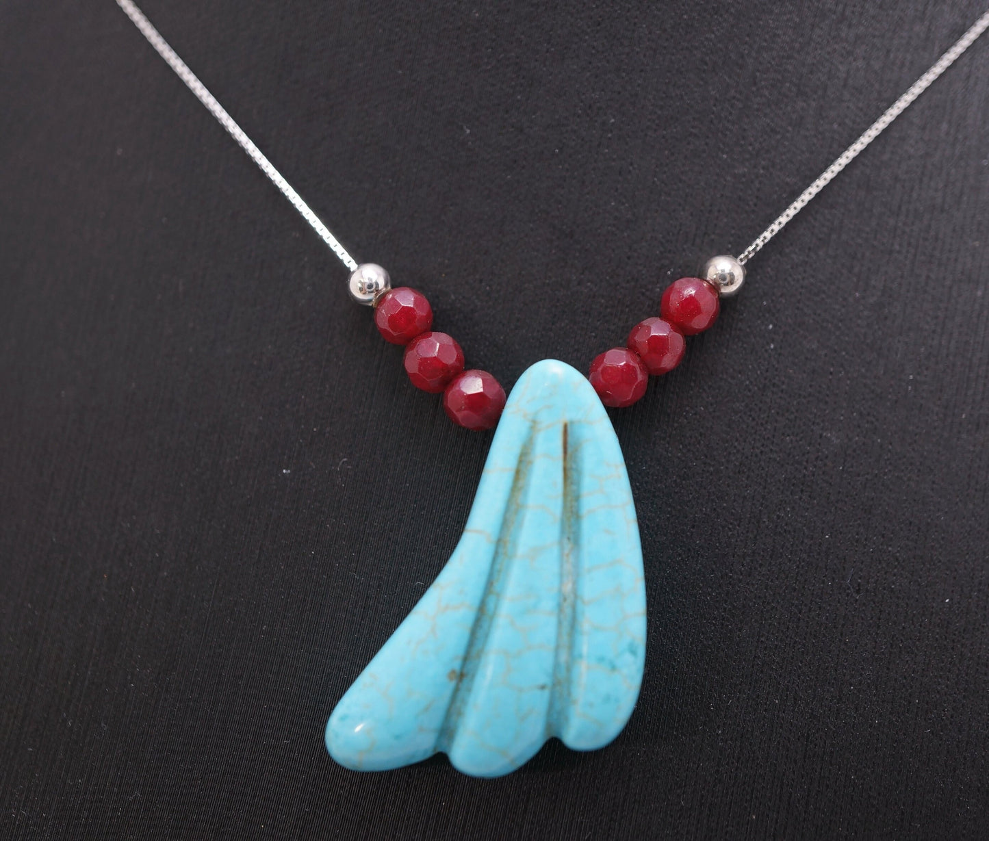 Natural Turquoise Necklace - Sterling Silver Red Ruby Turquoise Choker chunky stone jewelry #2417