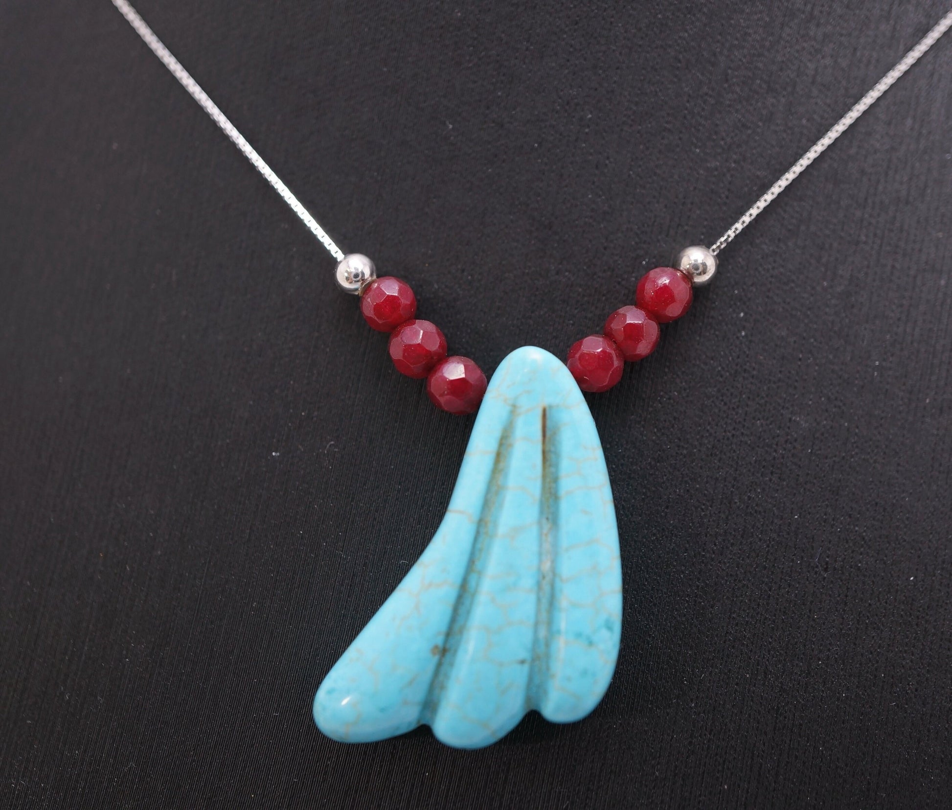 Natural Turquoise Necklace - Sterling Silver Red Ruby Turquoise Choker chunky stone jewelry #2417