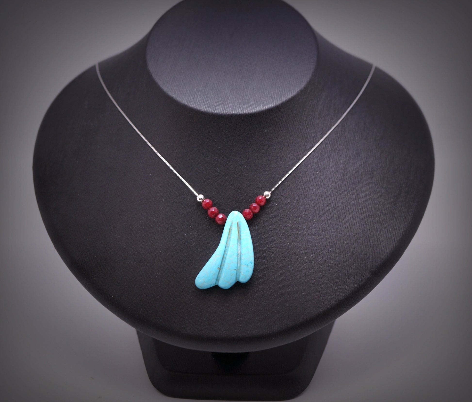 Natural Turquoise Necklace - Sterling Silver Red Ruby Turquoise Choker chunky stone jewelry #2417