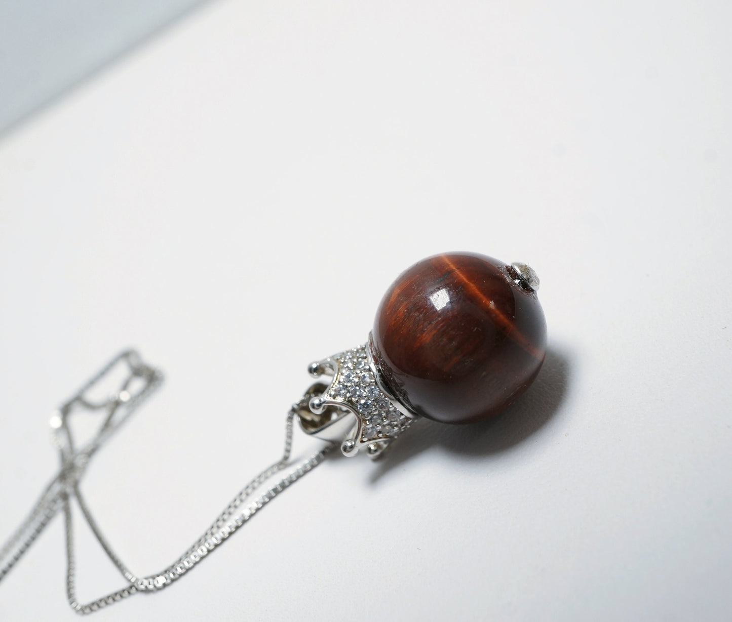 Royal Crown Tigers Eye Pendant: Sterling Silver Gemstone Necklace chunky stone jewelry #2483