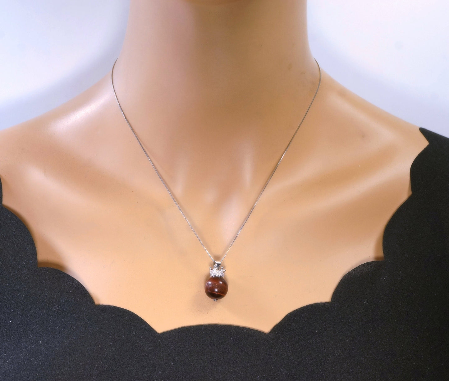 Royal Crown Tigers Eye Pendant: Sterling Silver Gemstone Necklace chunky stone jewelry #2483